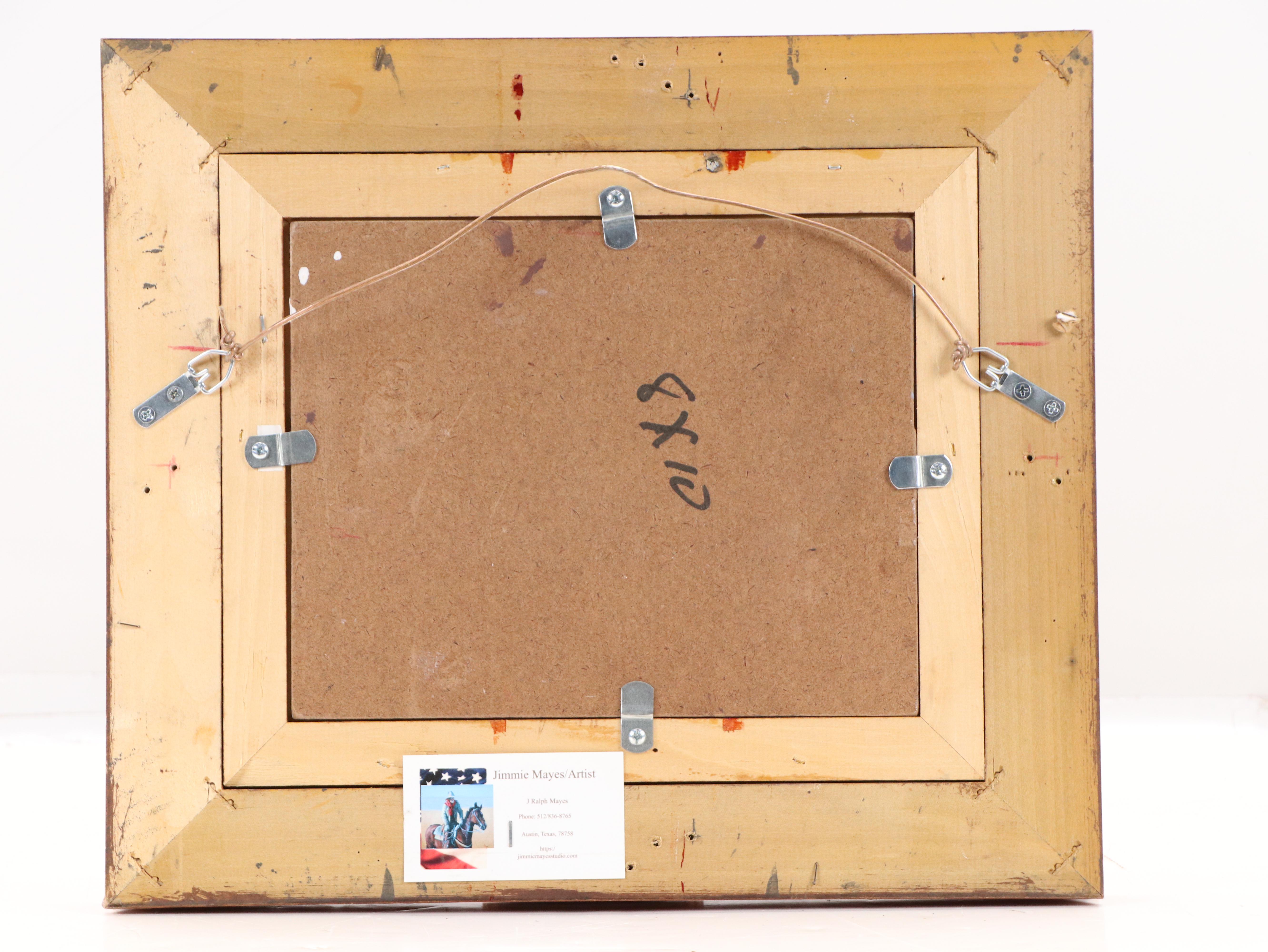 Jimmie Ralph Mayes Western Genre Oil Painting of Cowboy and Cattle