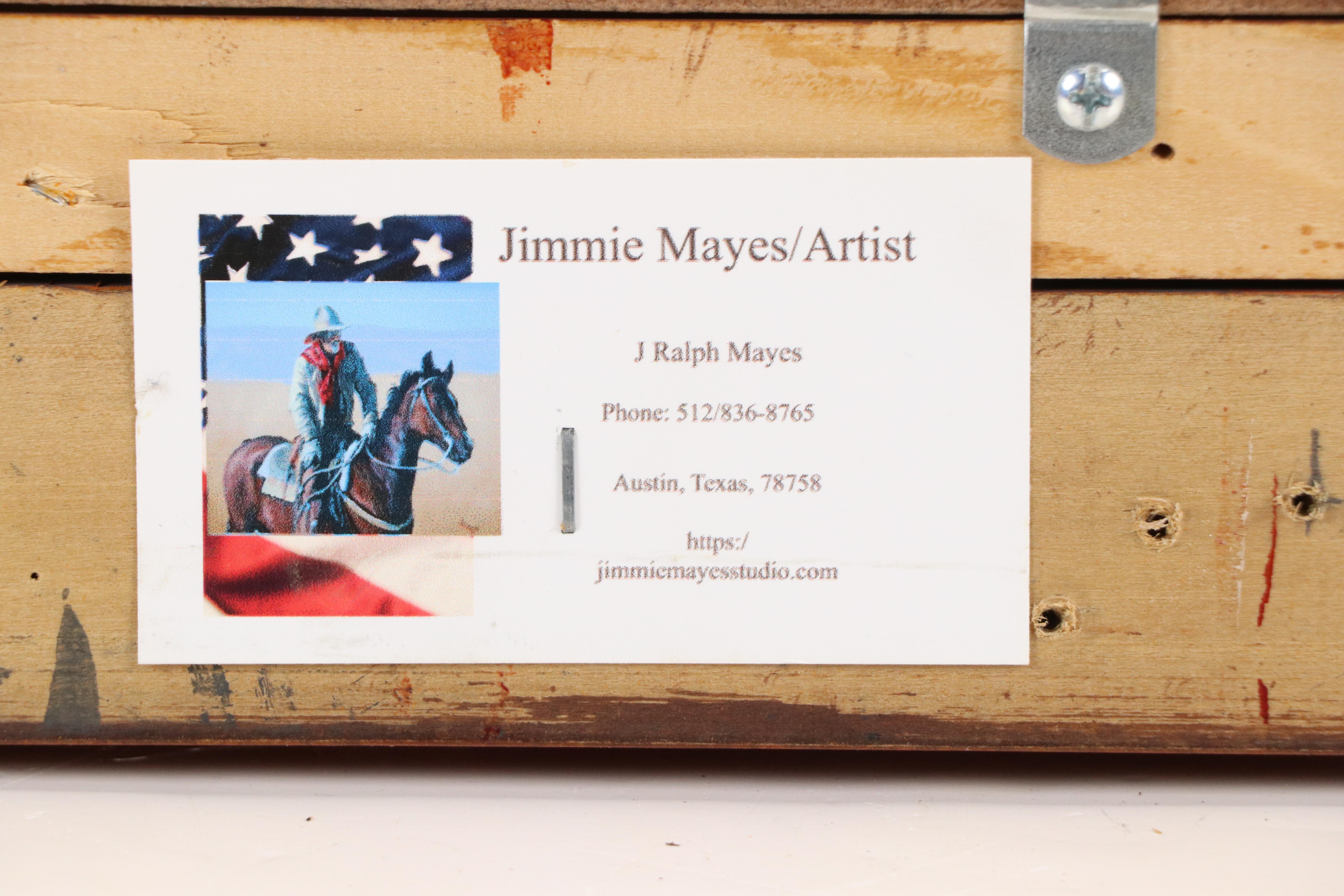 Jimmie Ralph Mayes Western Genre Oil Painting of Cowboy and Cattle