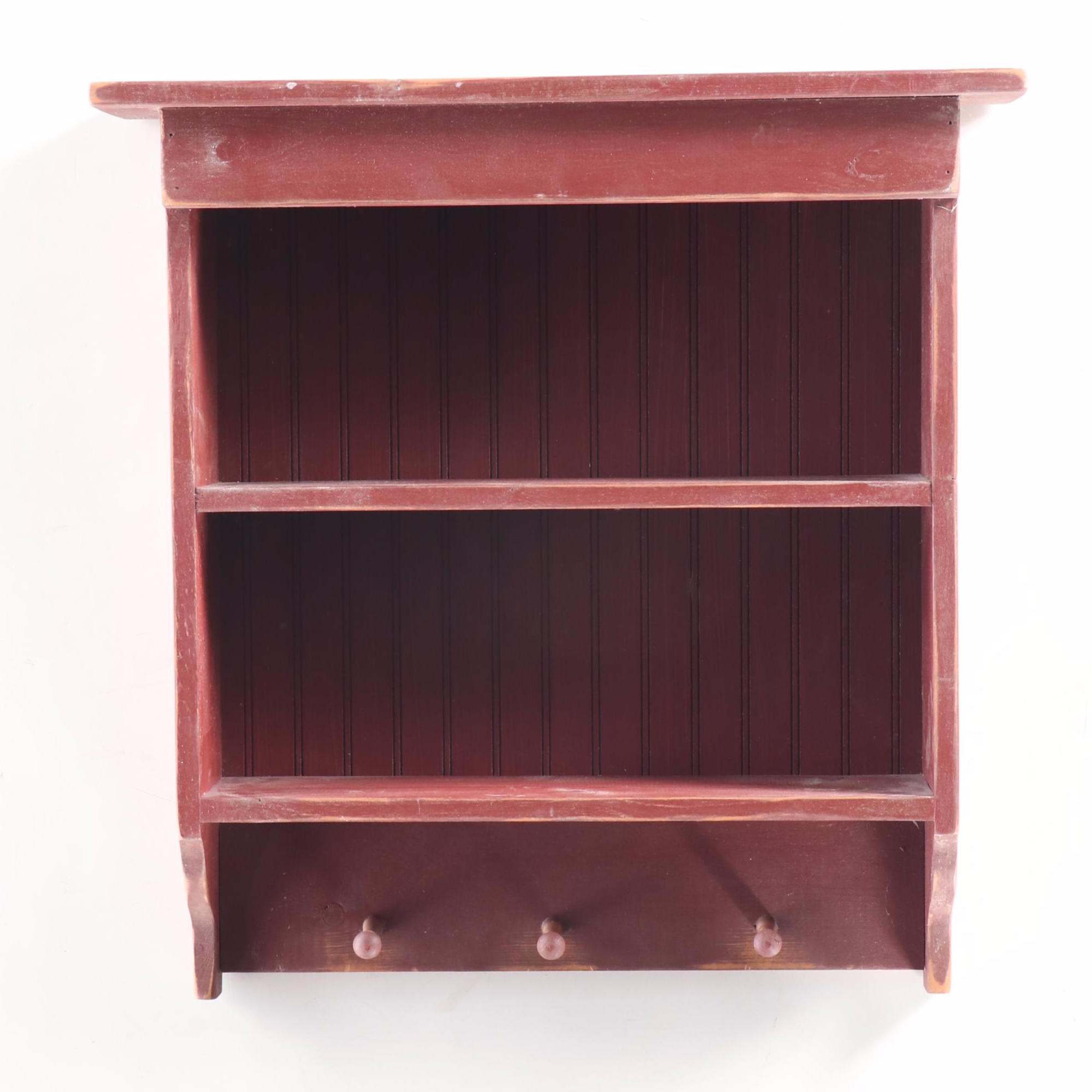 Painted Wooden Shelves with Plate Rack and Coat Hook