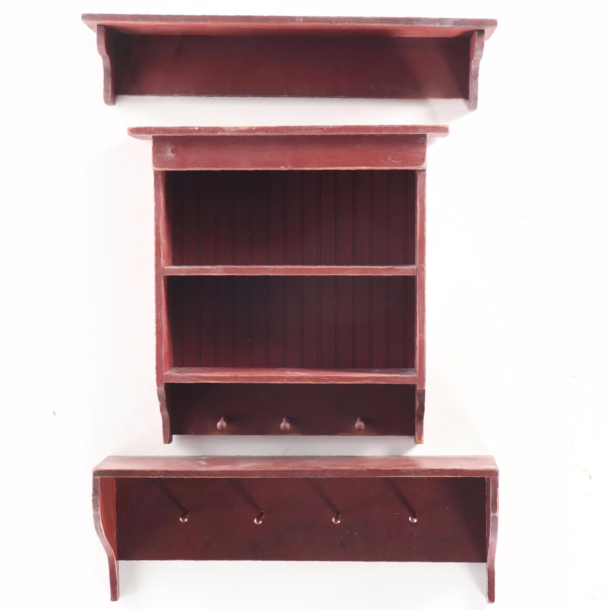Painted Wooden Shelves with Plate Rack and Coat Hook