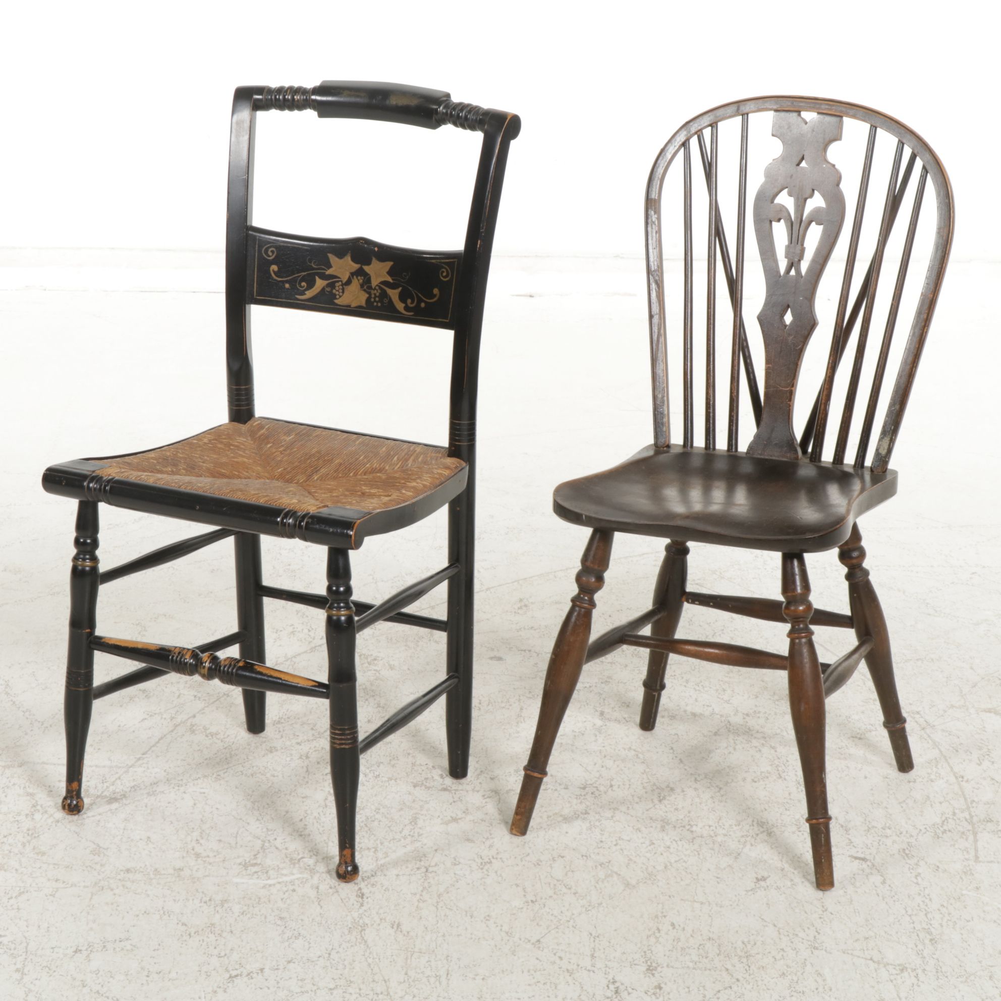 Elgin A. Simonds Fiddleback Windsor Side Chair and One Other Chair