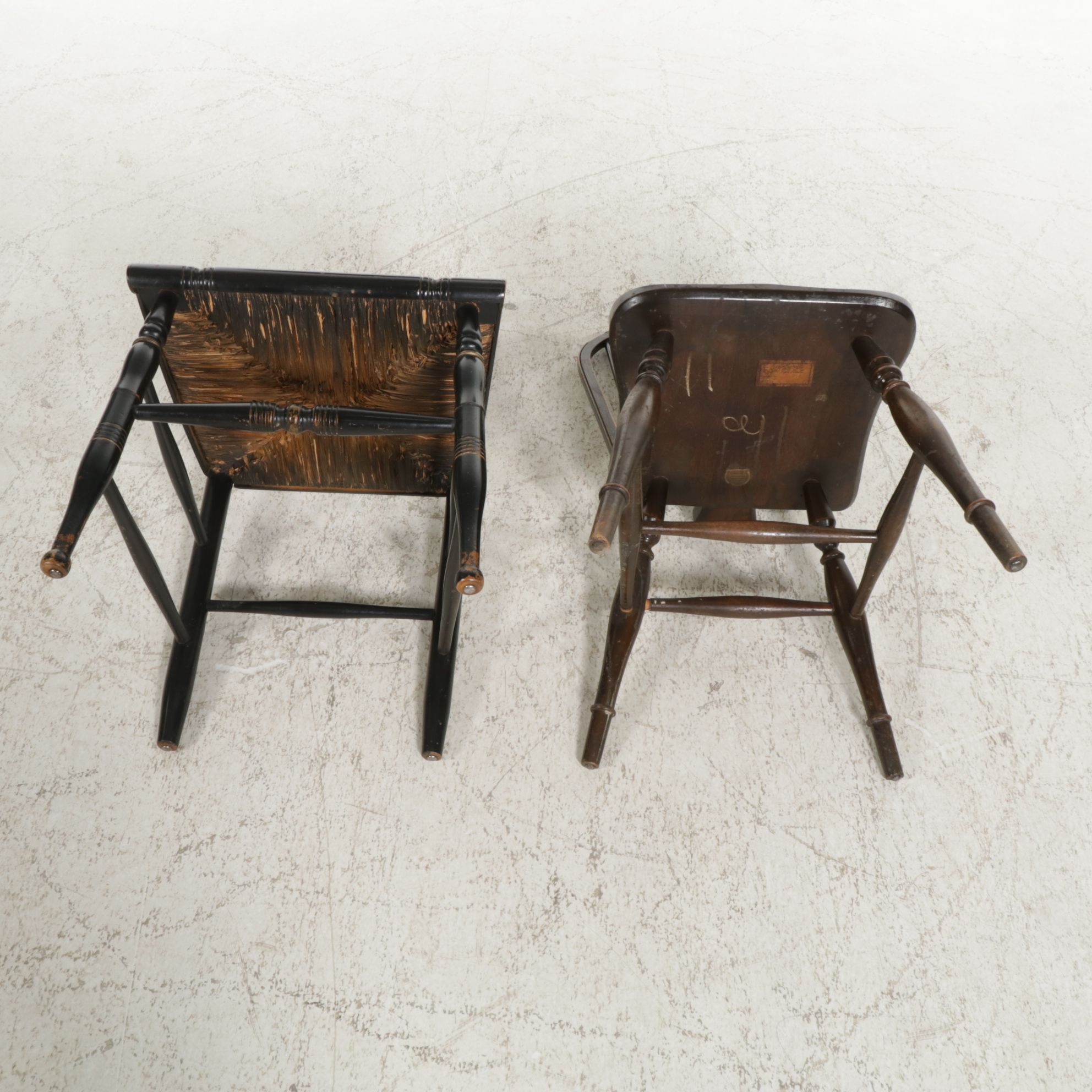 Elgin A. Simonds Fiddleback Windsor Side Chair and One Other Chair