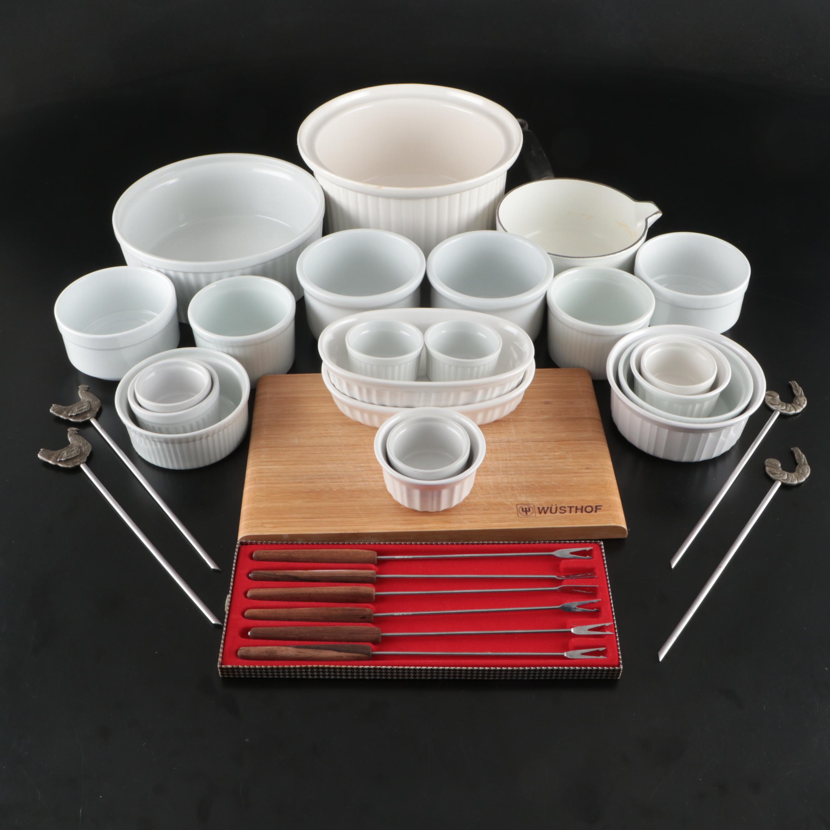 French Le Creuset Enameled Saucepan with Cordon Bleu and Other Kitchen Tools