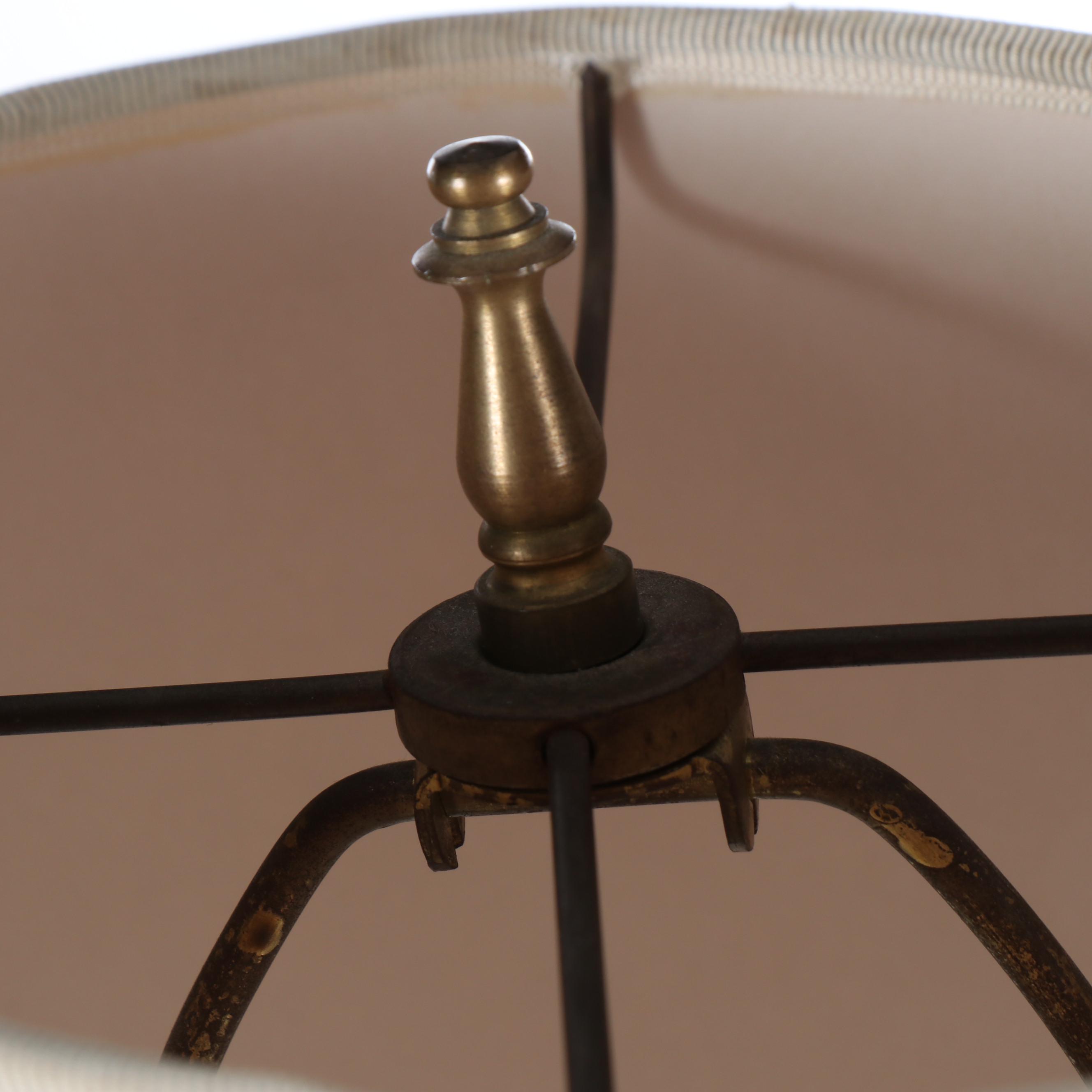 Colonial Revival Style Wrought Iron Floor Lamp with Fabric Bell Shade