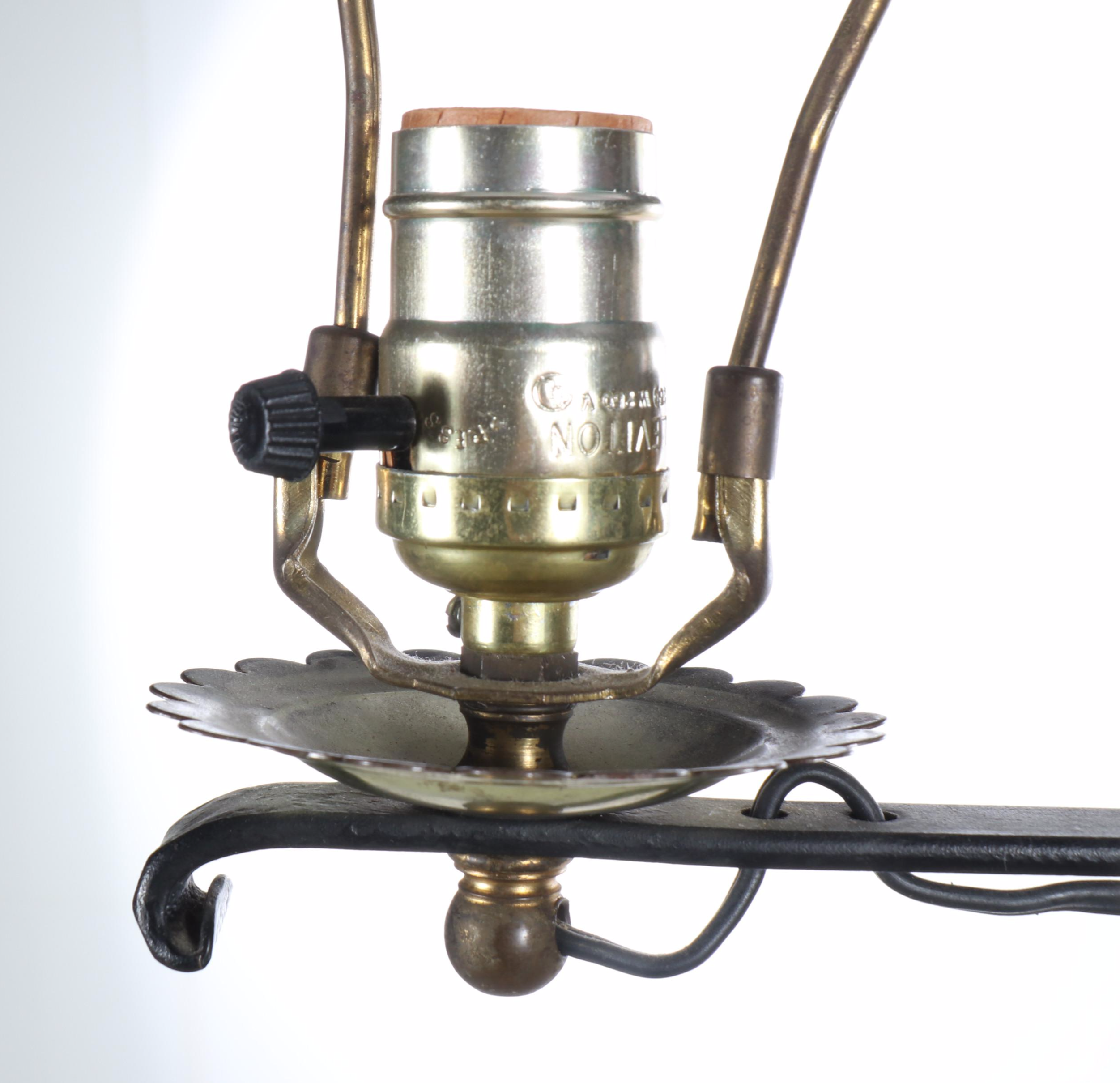 Colonial Revival Style Wrought Iron Floor Lamp with Fabric Bell Shade