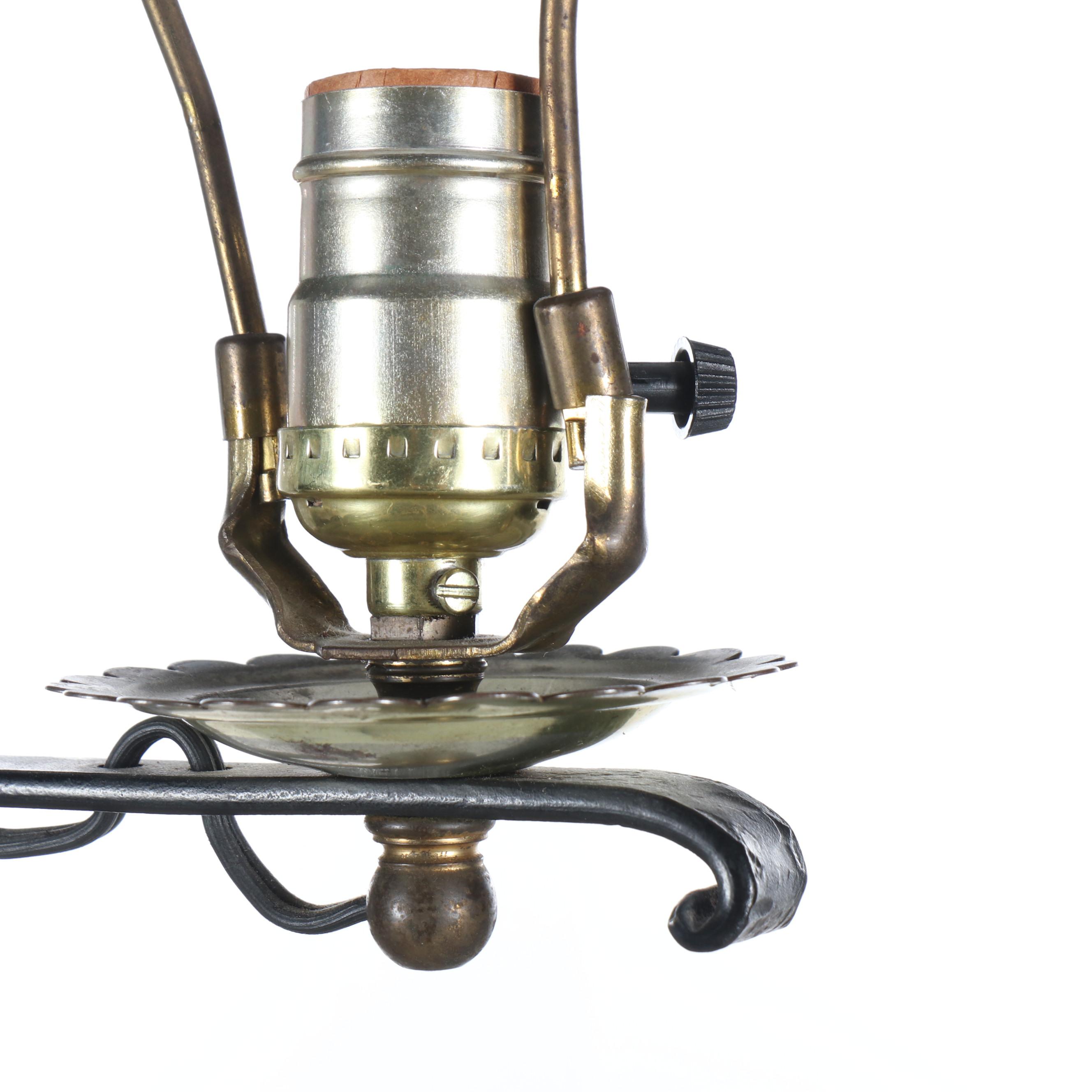 Colonial Revival Style Wrought Iron Floor Lamp with Fabric Bell Shade