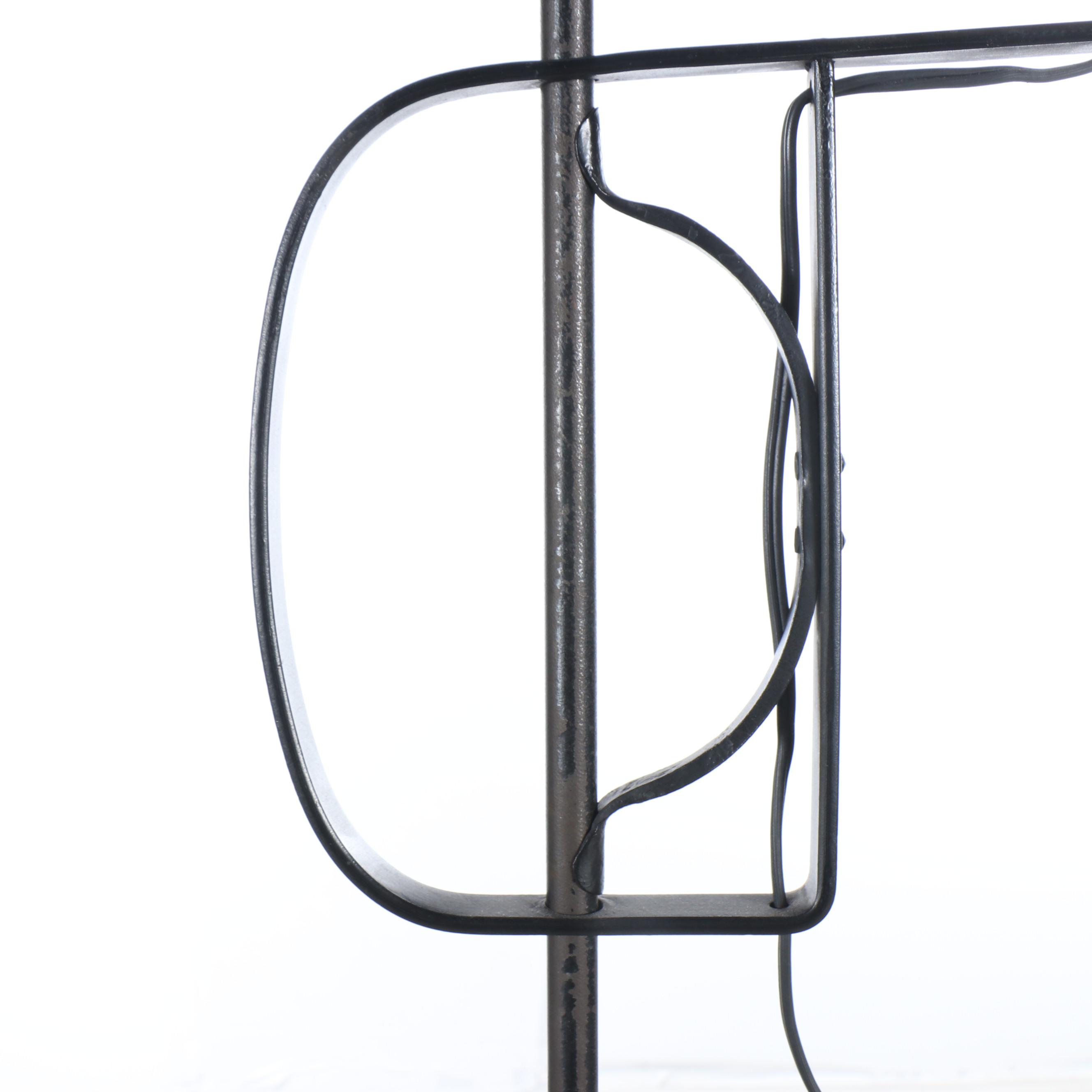 Colonial Revival Style Wrought Iron Floor Lamp with Fabric Bell Shade