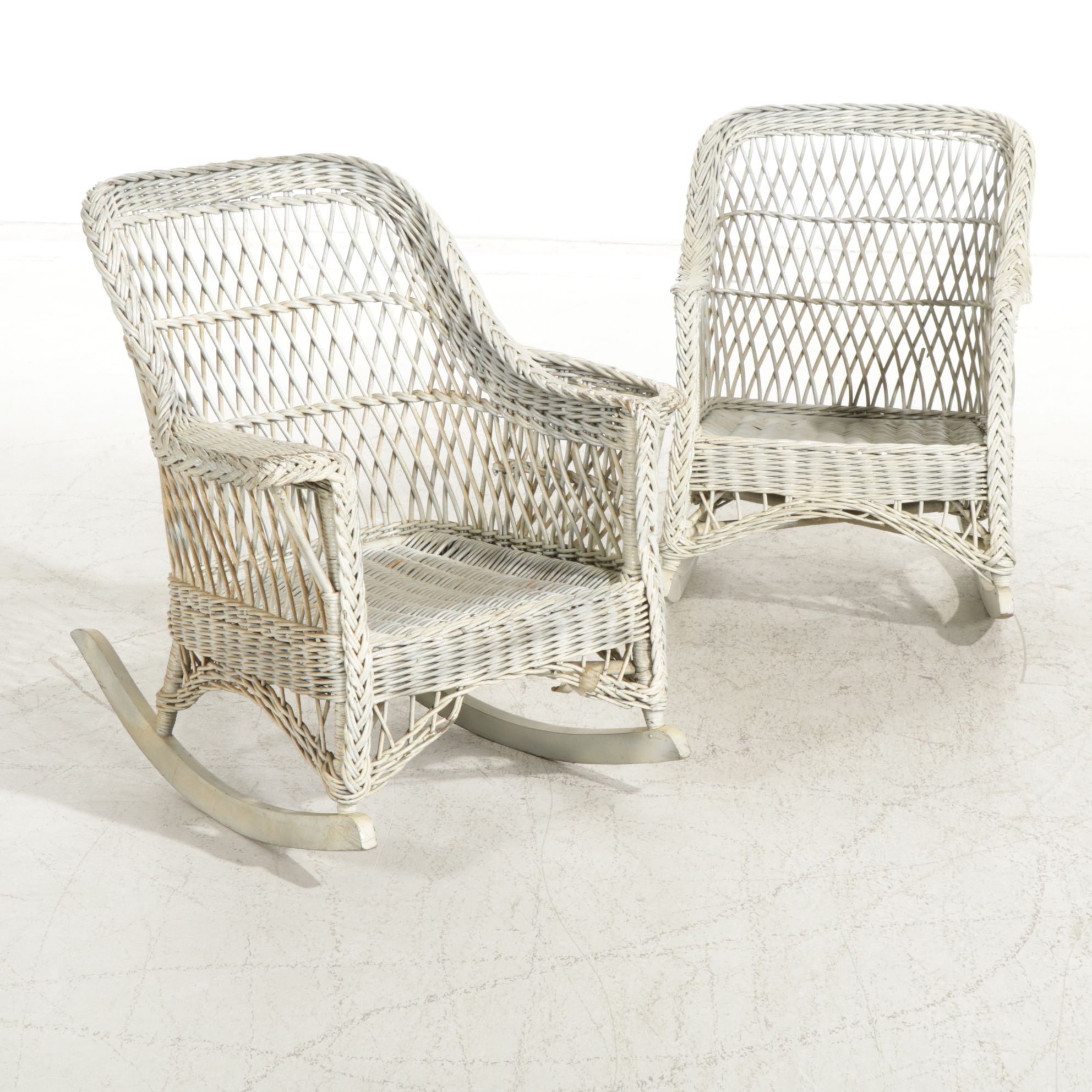 Painted Rattan Wicker Patio Rocking Chairs, Mid to Late 20th Century