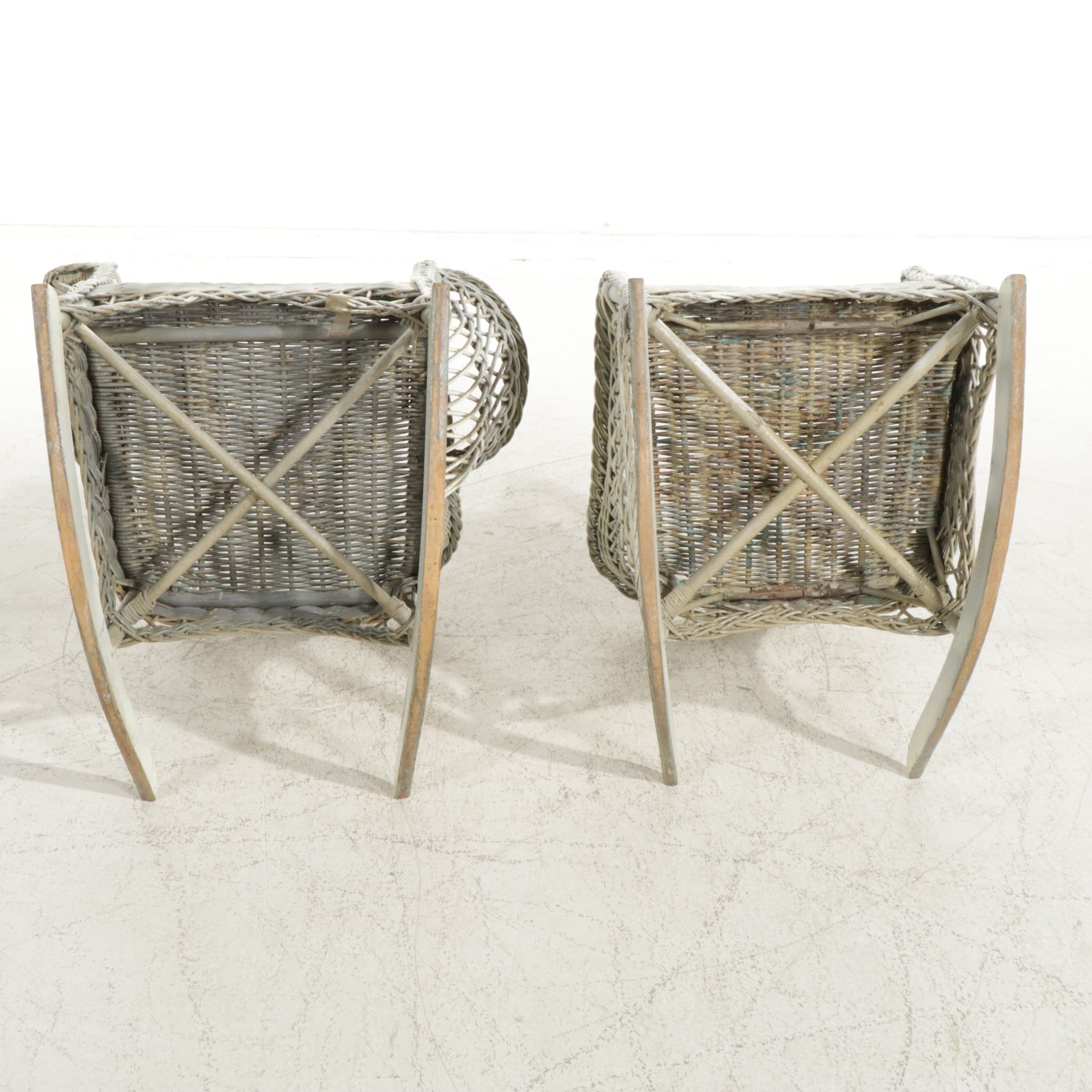 Painted Rattan Wicker Patio Rocking Chairs, Mid to Late 20th Century