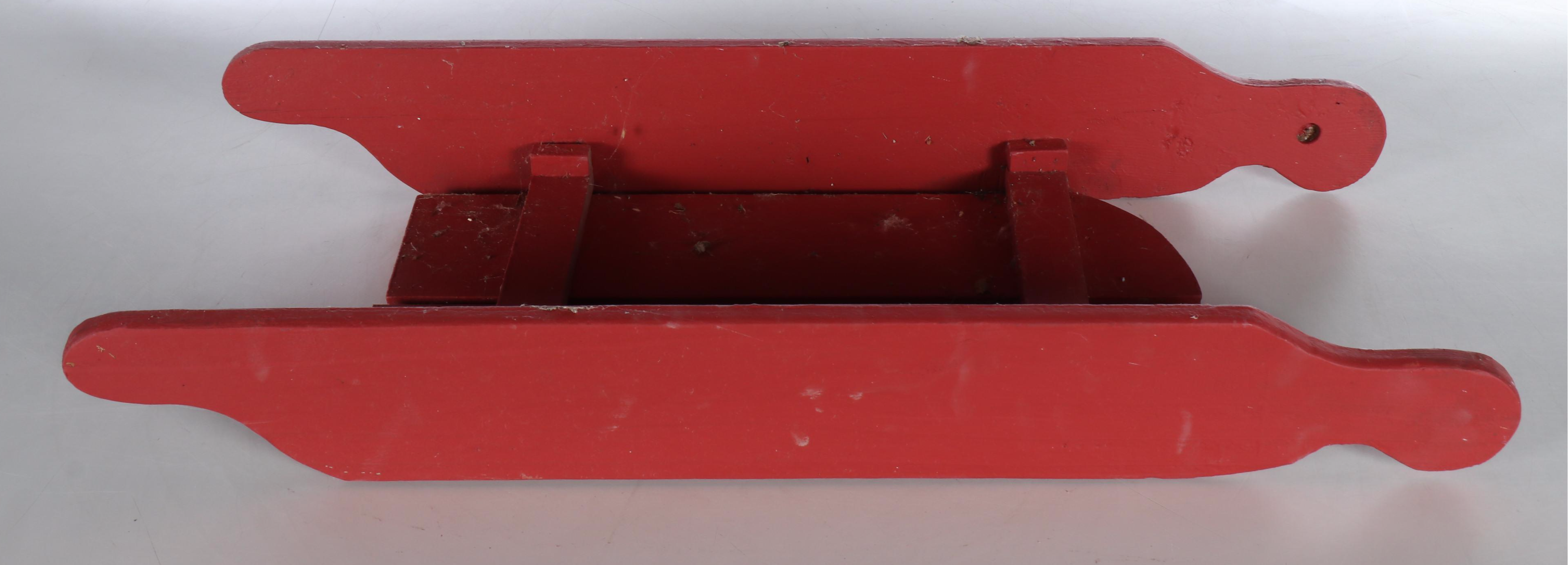 Primitive Style Red Wooden Sled and Hay Rake