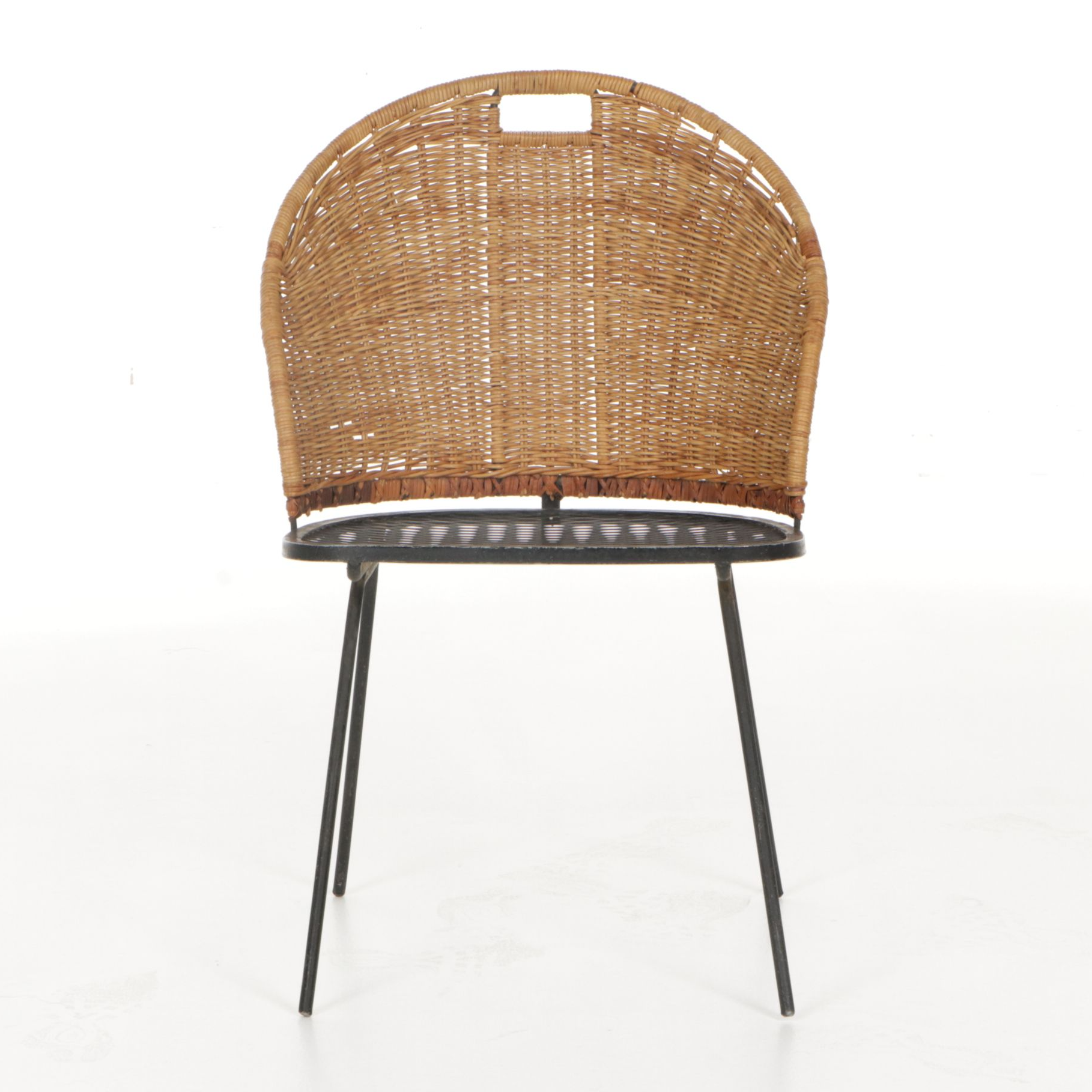 Mid Century Modern Metal Frame Side  Chair with Rattan Wicker Back