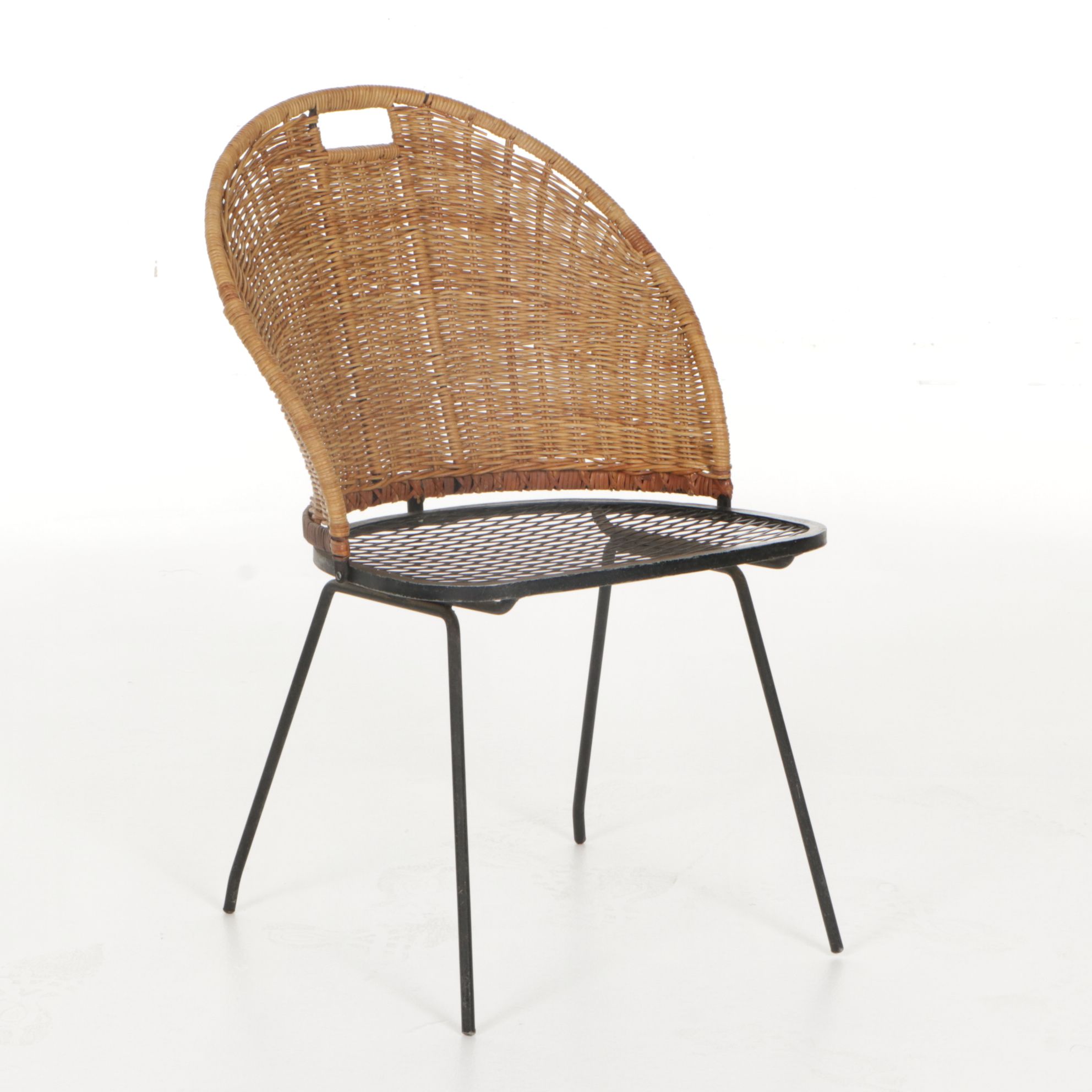 Mid Century Modern Metal Frame Side  Chair with Rattan Wicker Back