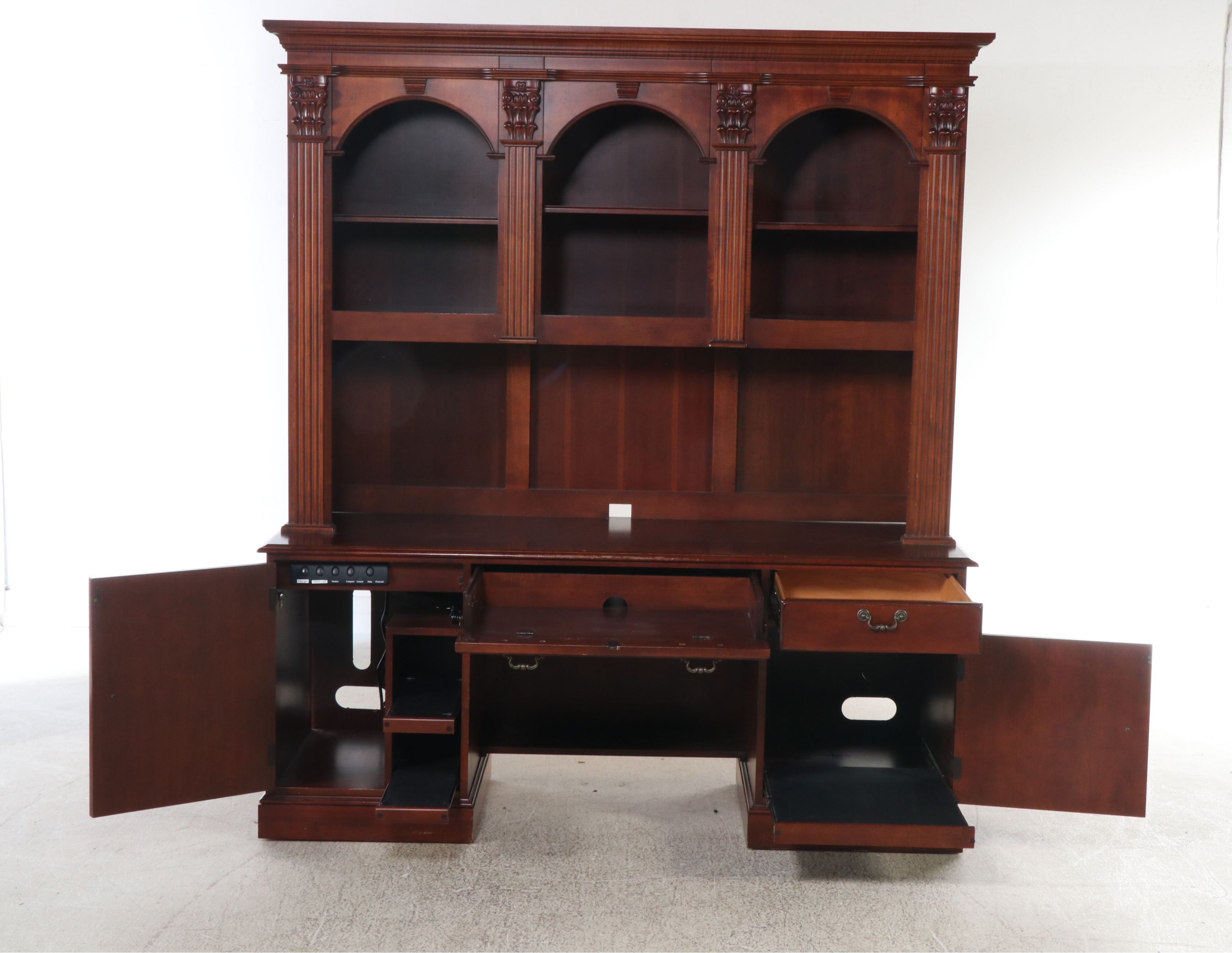 Hooker Furniture Mahogany Desk with Upper Bookcase and Office Chair