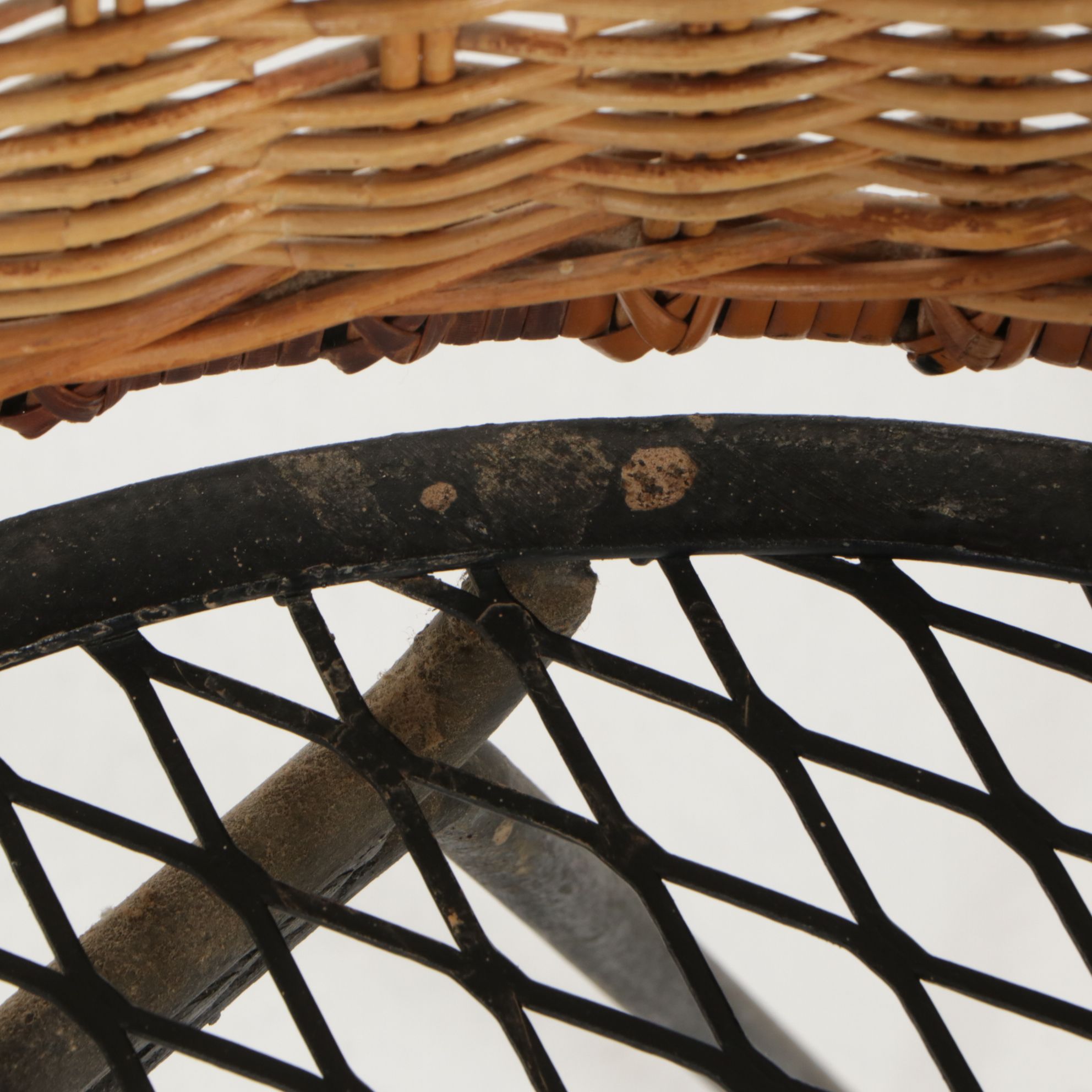 Mid Century Modern Metal Frame Side  Chair with Rattan Wicker Back