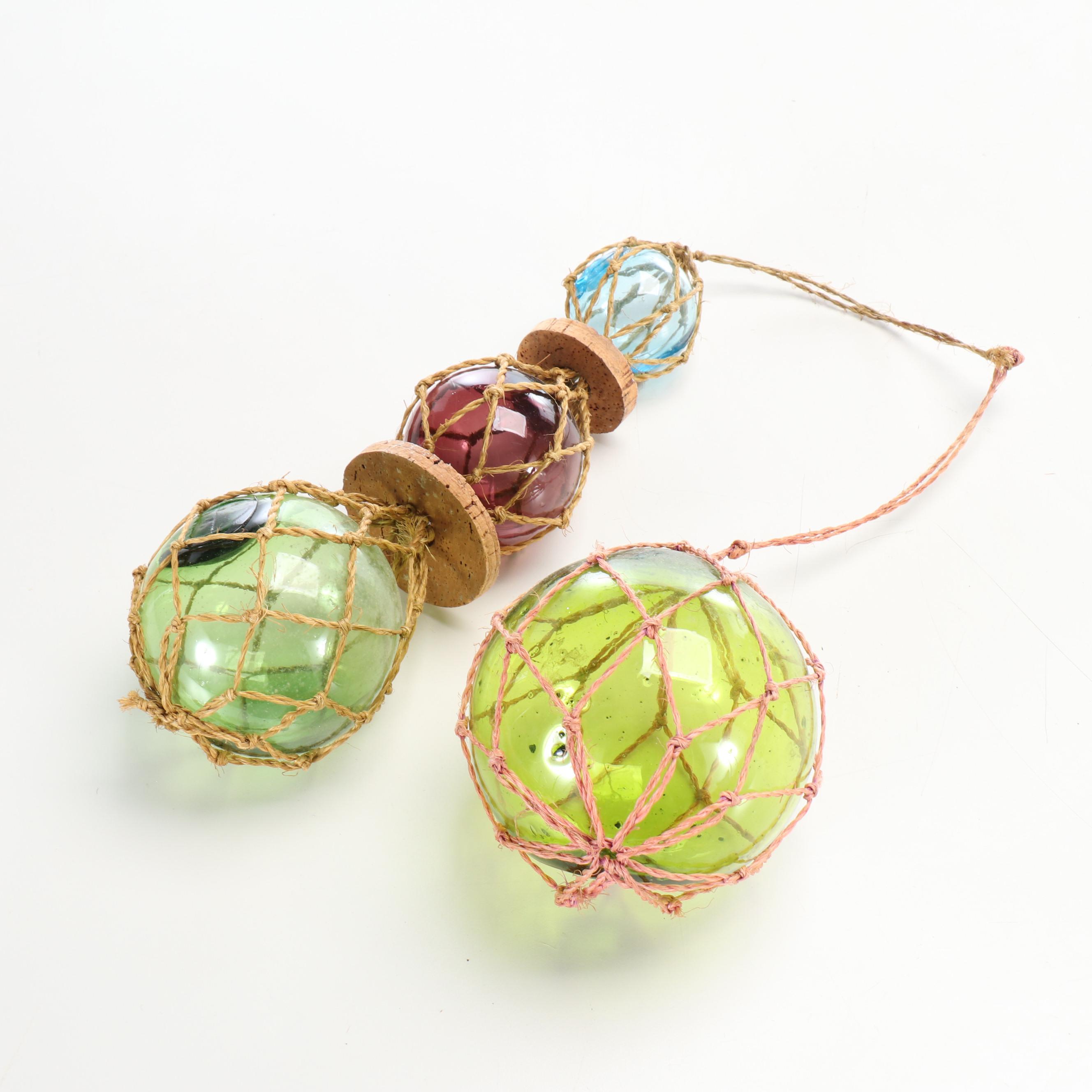 Blown Glass and Rope Netted Fishing Floats