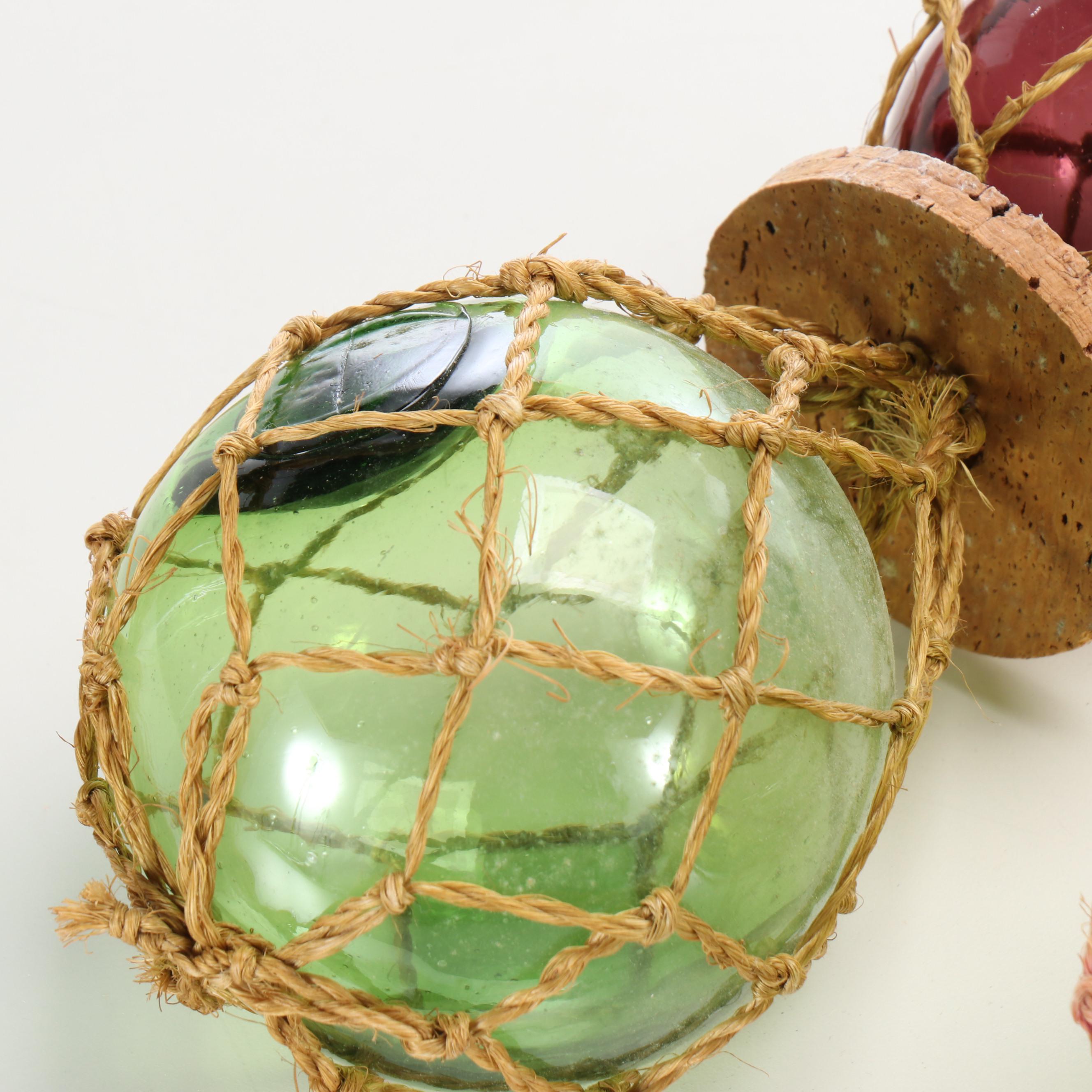 Blown Glass and Rope Netted Fishing Floats