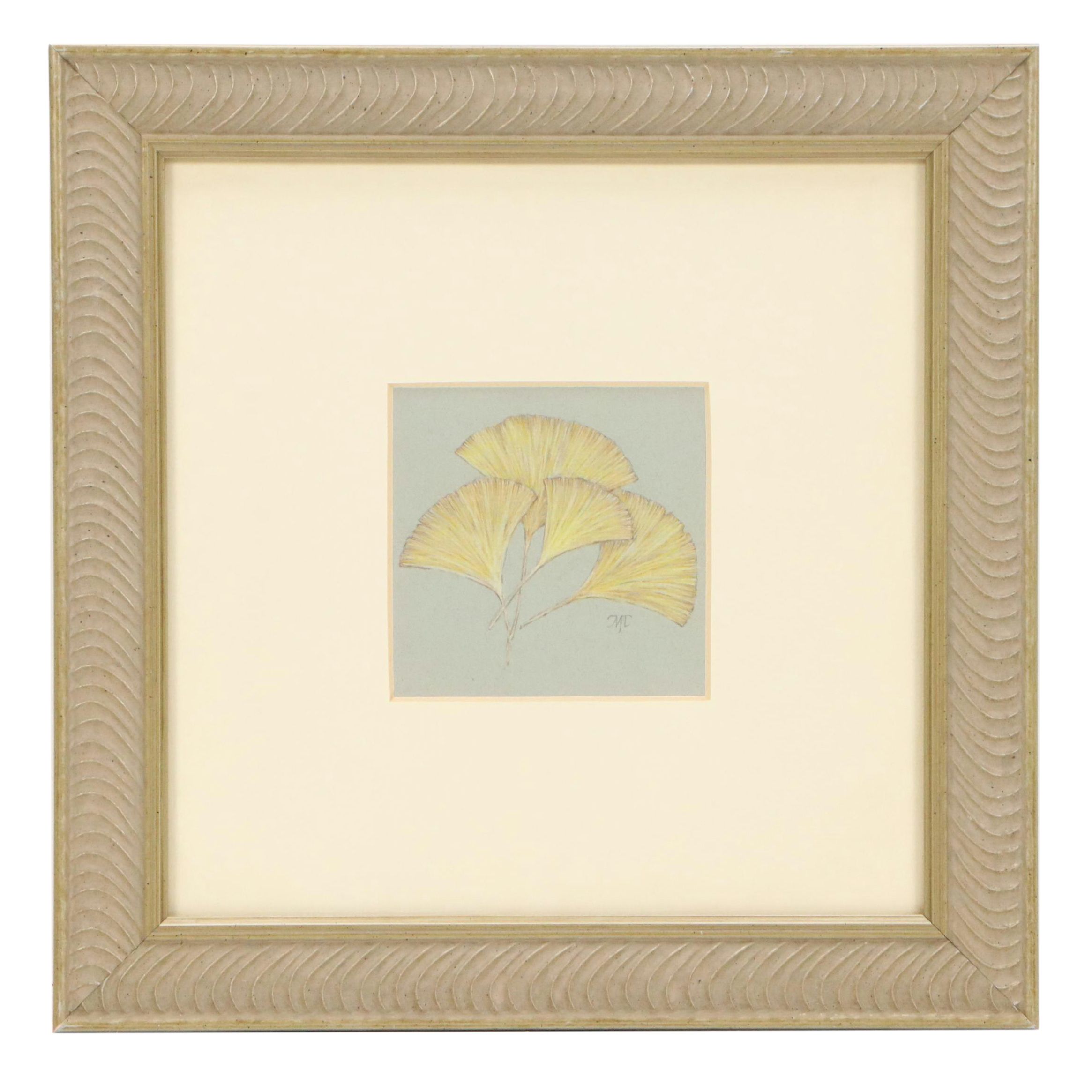 Marilu Tousignaut Colored Pencil Drawing of Ginkgo Leaves, Circa 2000