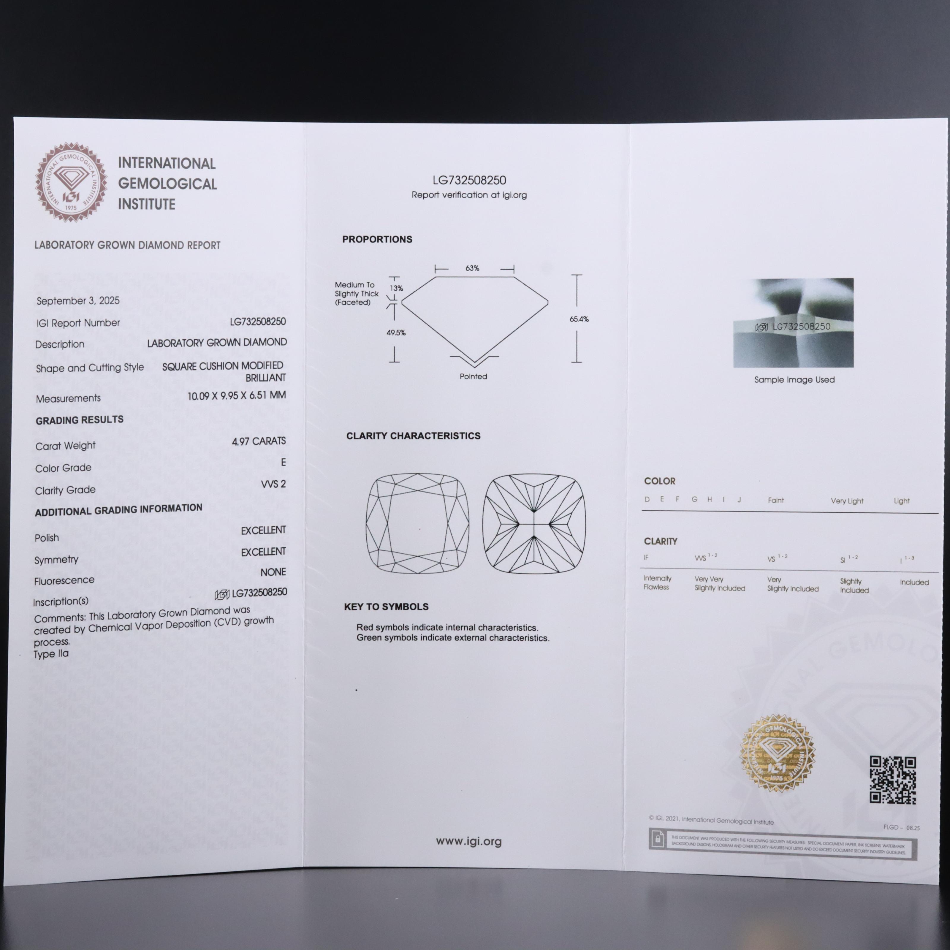 Loose 4.97 CT Lab Grown Diamond with IGI Report