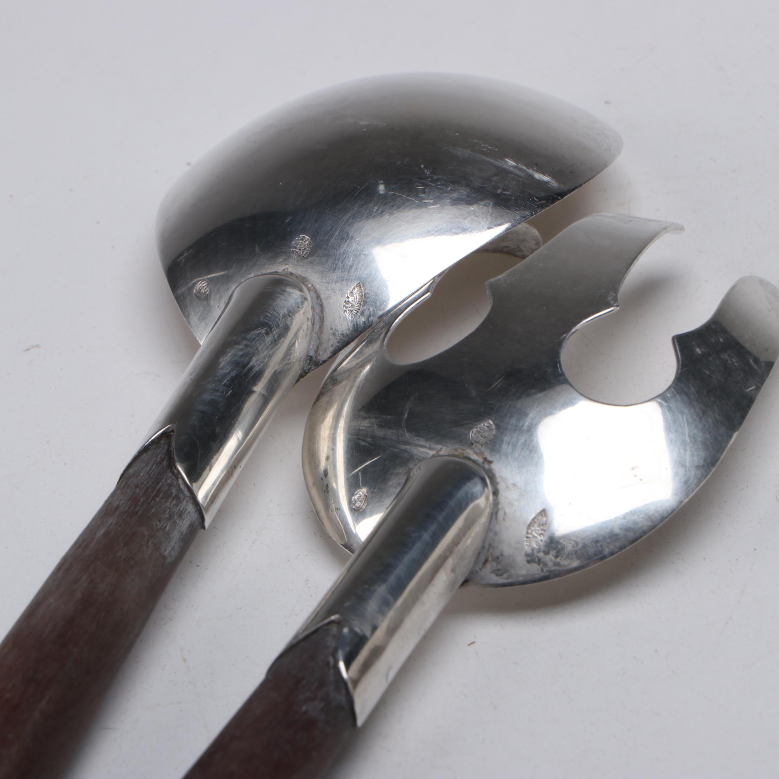 Mexican Modernist Wood and Sterling Serving Utensils with Candlesticks