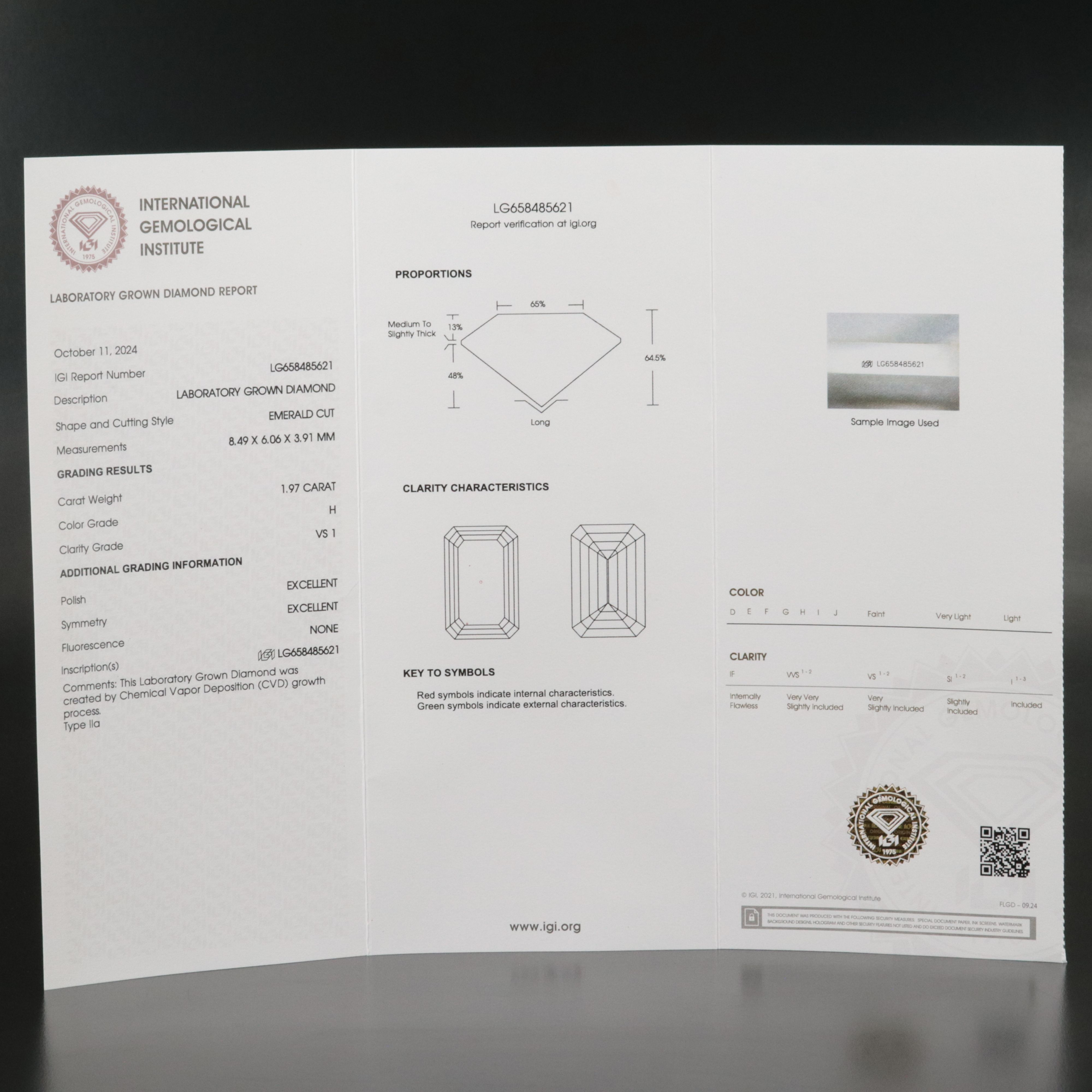 Loose 1.97 CT Lab Grown Diamond with IGI Report