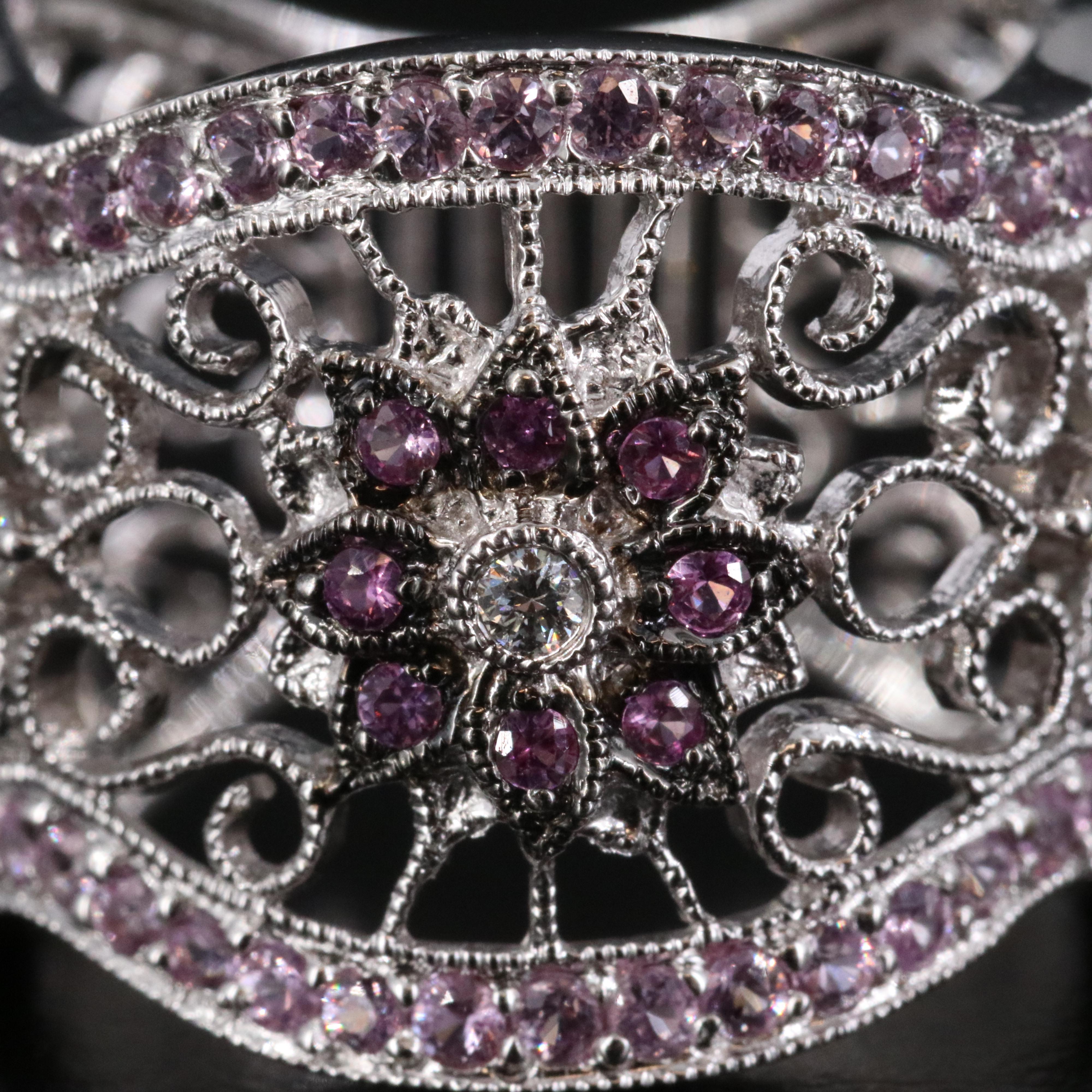 Andy G. 18K Pink Sapphire and Diamond Wave Ring with Scroll Detail