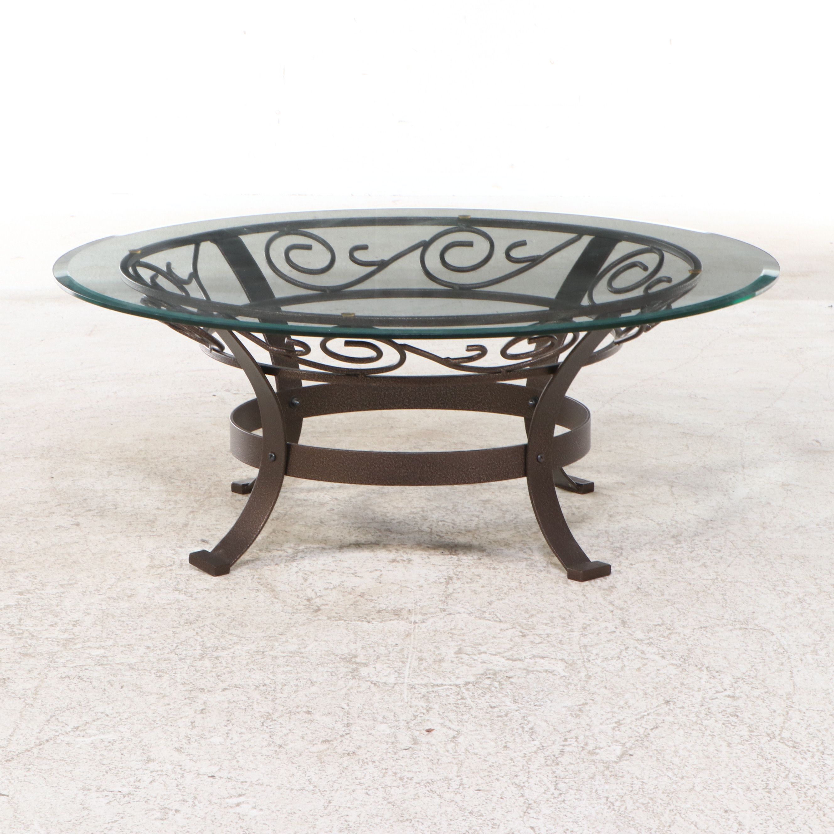 Wrought Iron Coffee Table with Beveled Glass Top