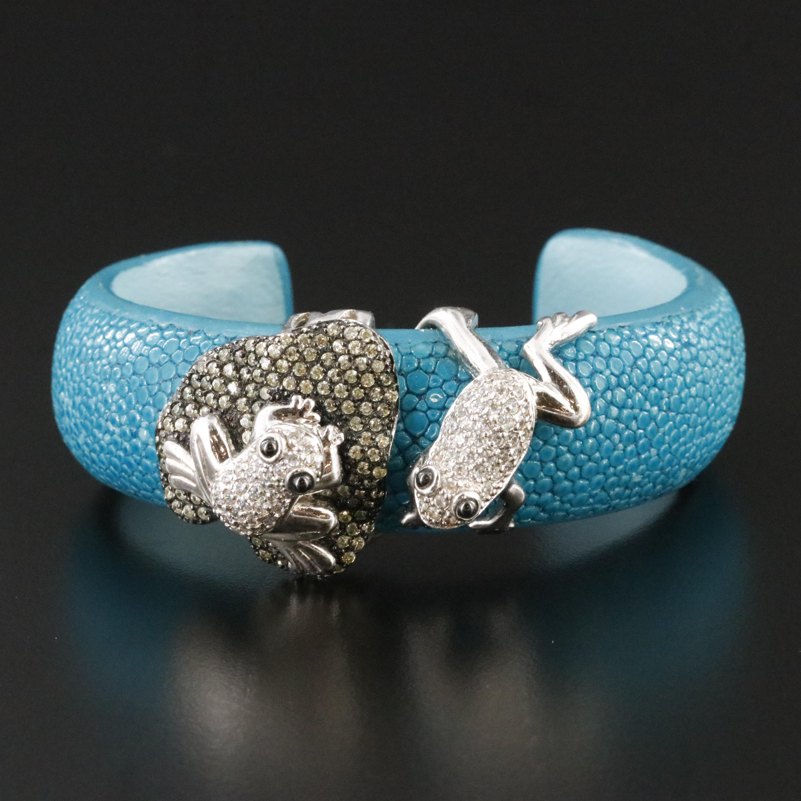 Sterling CZ Frog Cuff Bracelet