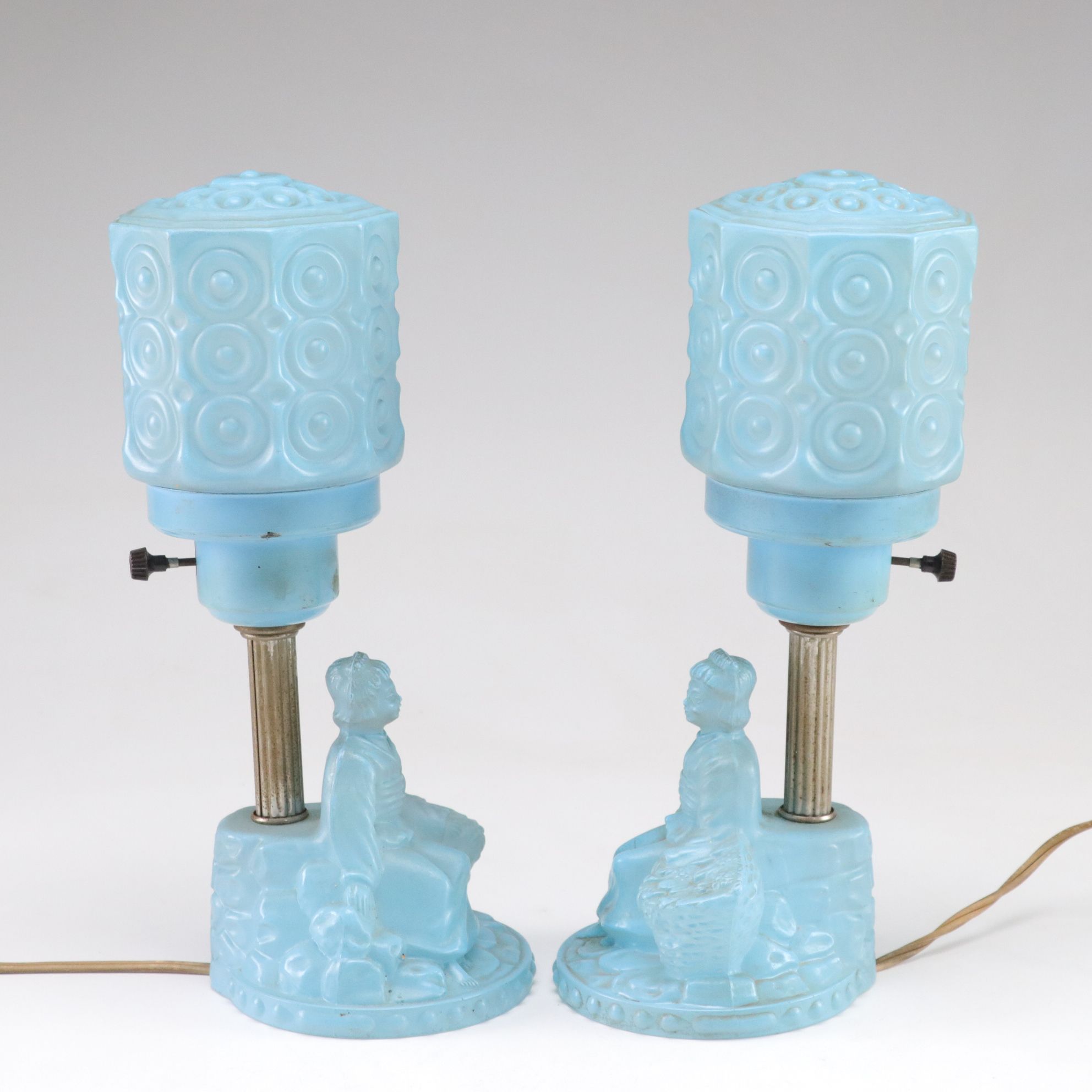 Art Deco Opaline Glass Seated Lady Boudoir Lamps