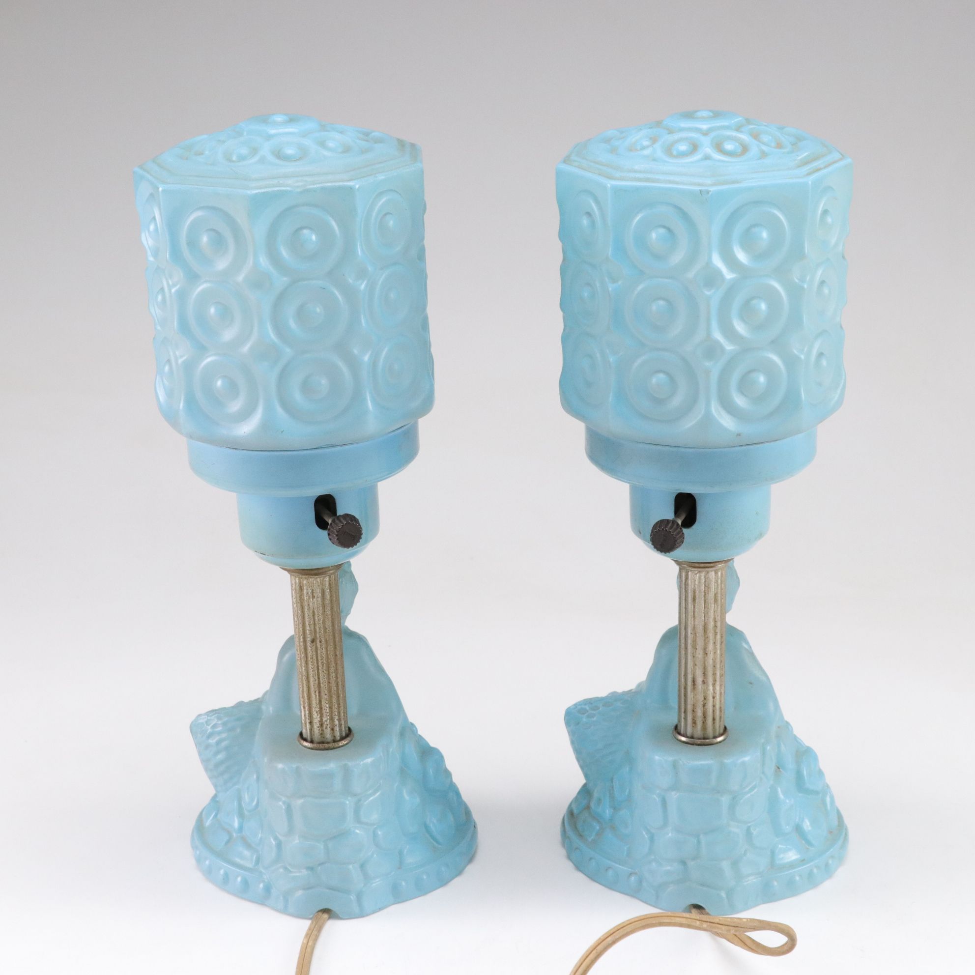 Art Deco Opaline Glass Seated Lady Boudoir Lamps