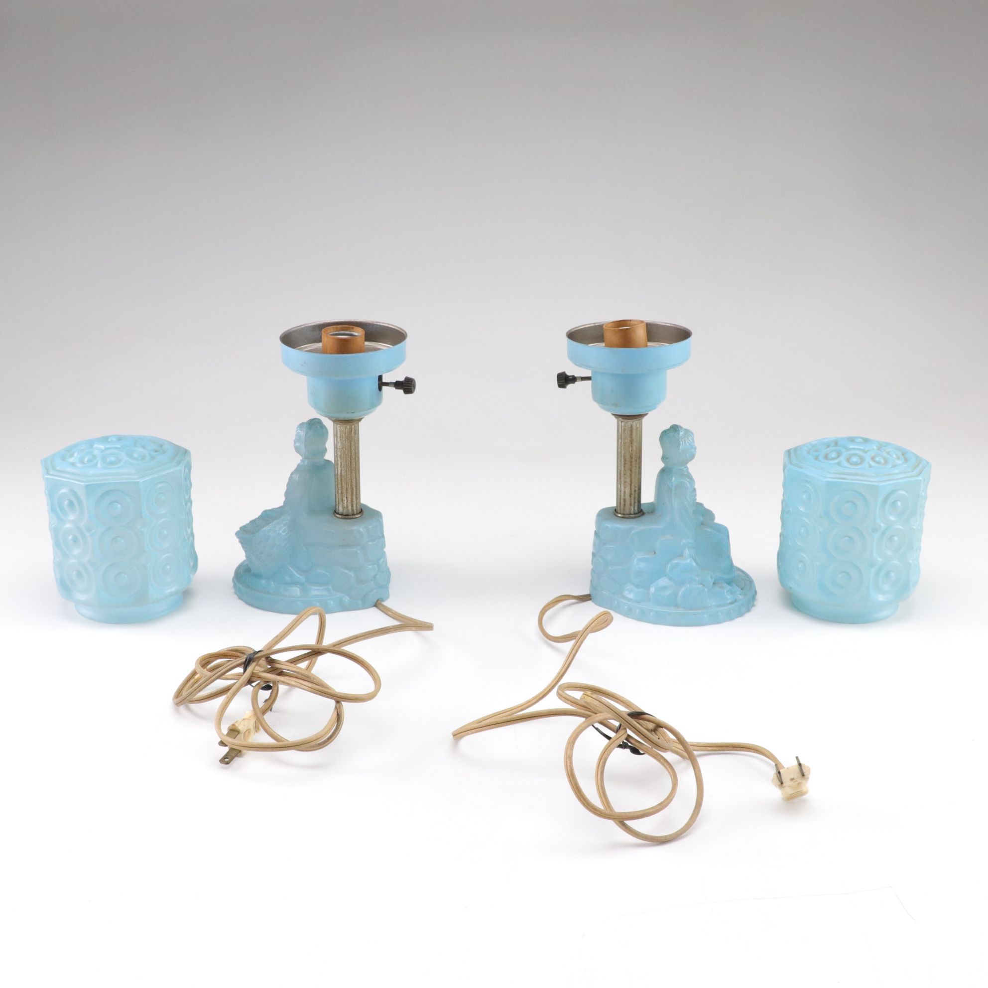 Art Deco Opaline Glass Seated Lady Boudoir Lamps