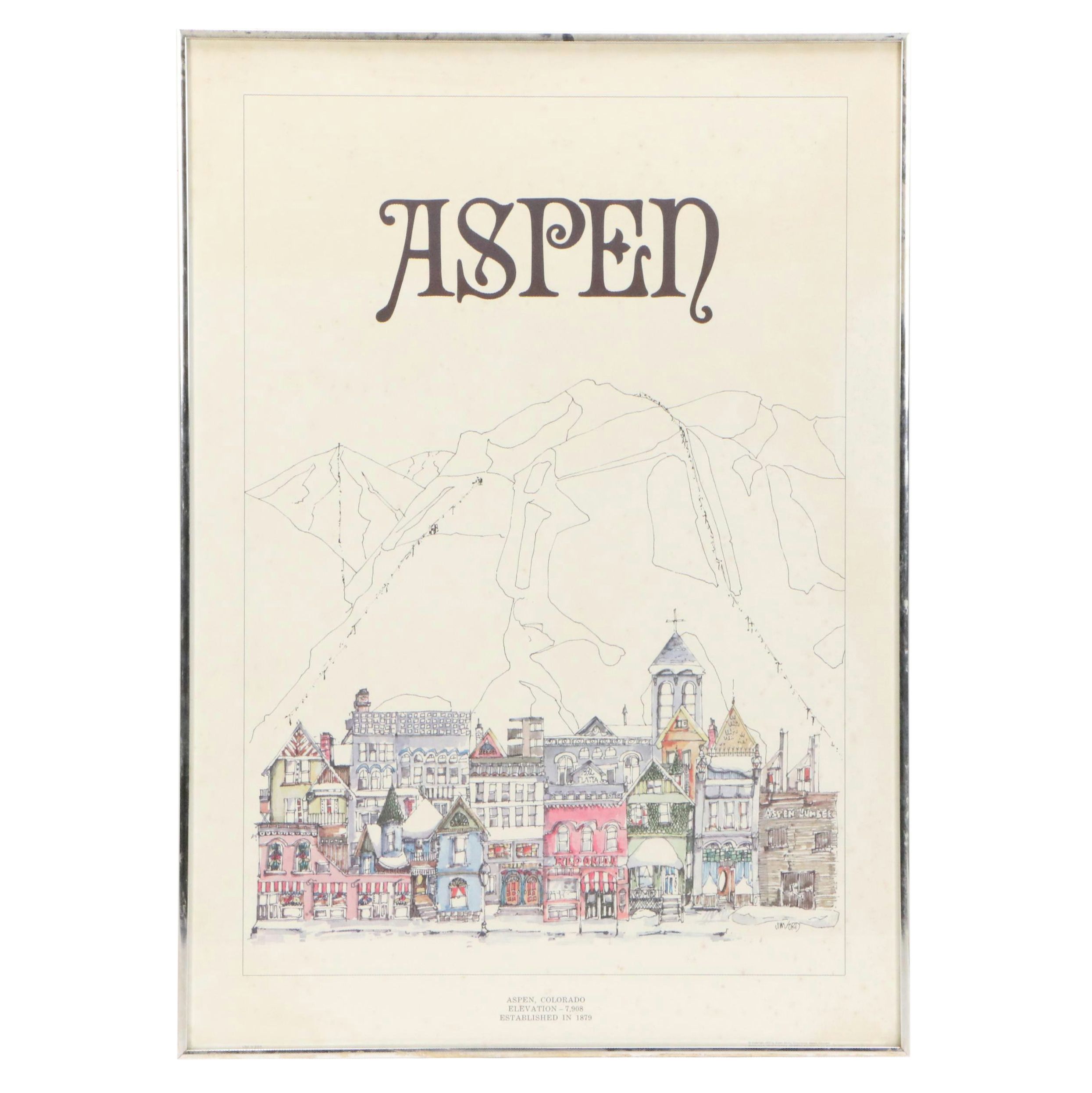 Aspen Ski Poster Designed by Jim Ford, Circa 1972
