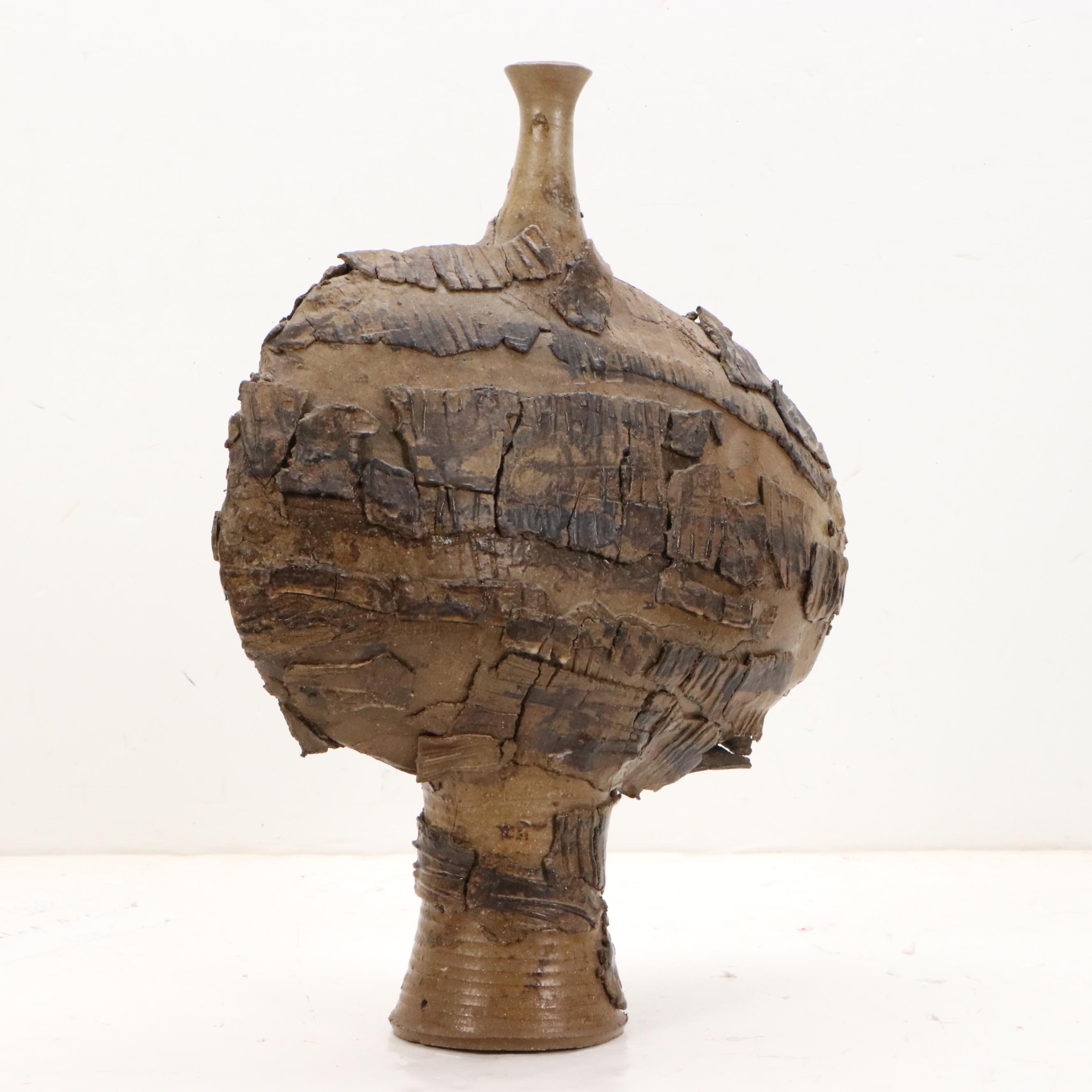 Glazed Ceramic Wheel Thrown and Slab Bulbous Vase