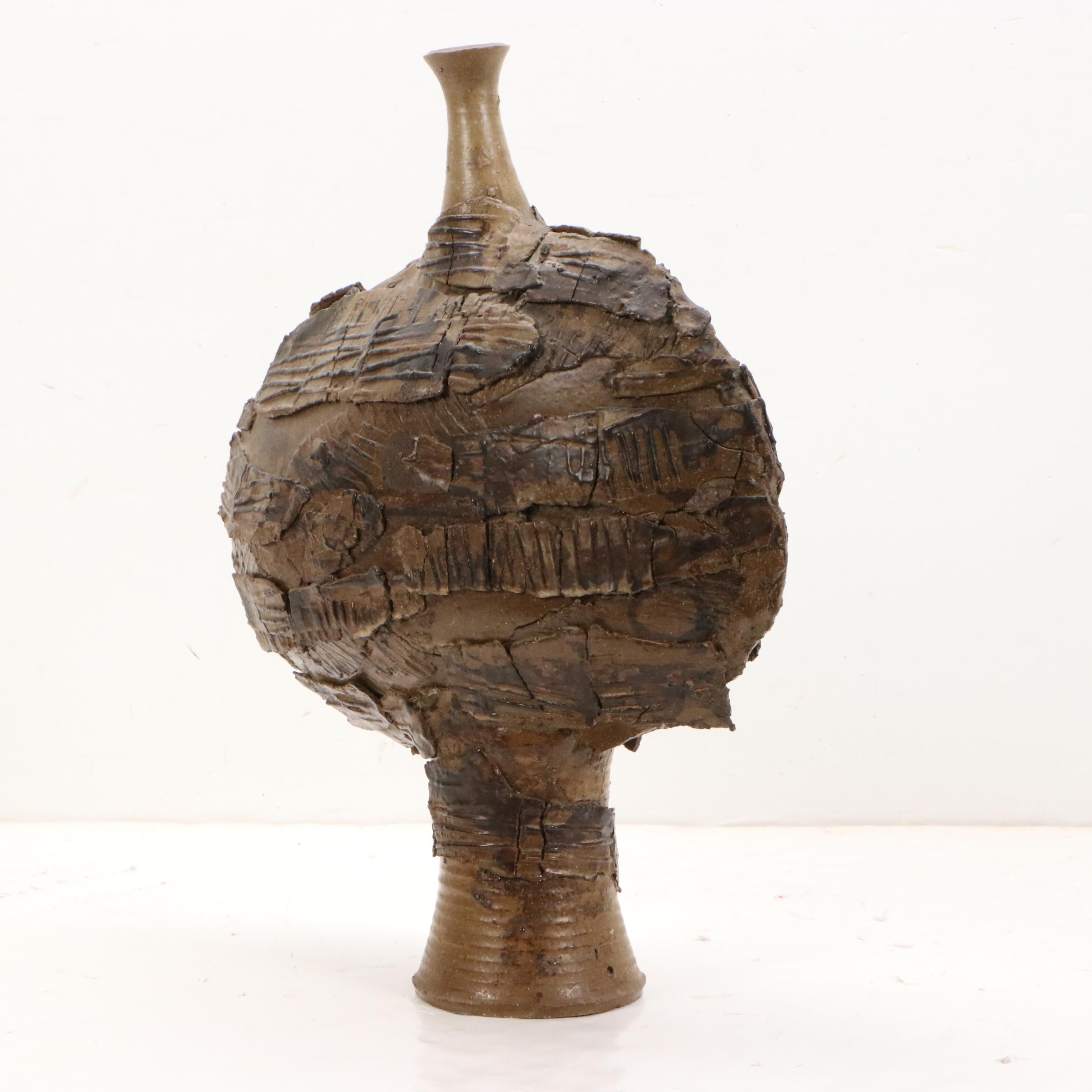 Glazed Ceramic Wheel Thrown and Slab Bulbous Vase