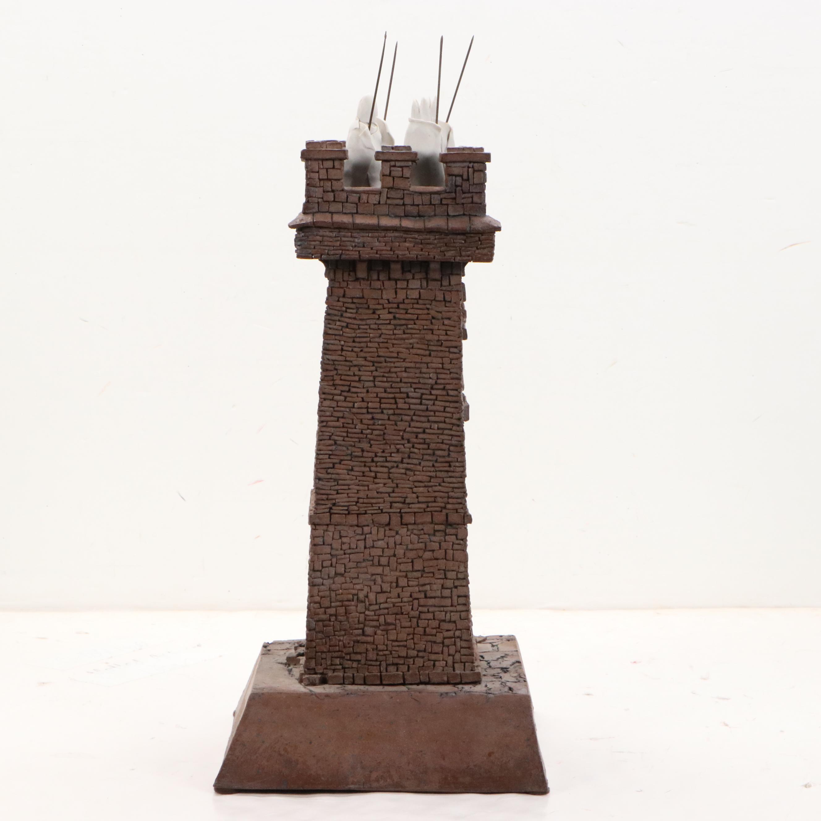 Gerald Gladwin Boyce Ceramic Tower with Bishops Sculpture, 1990