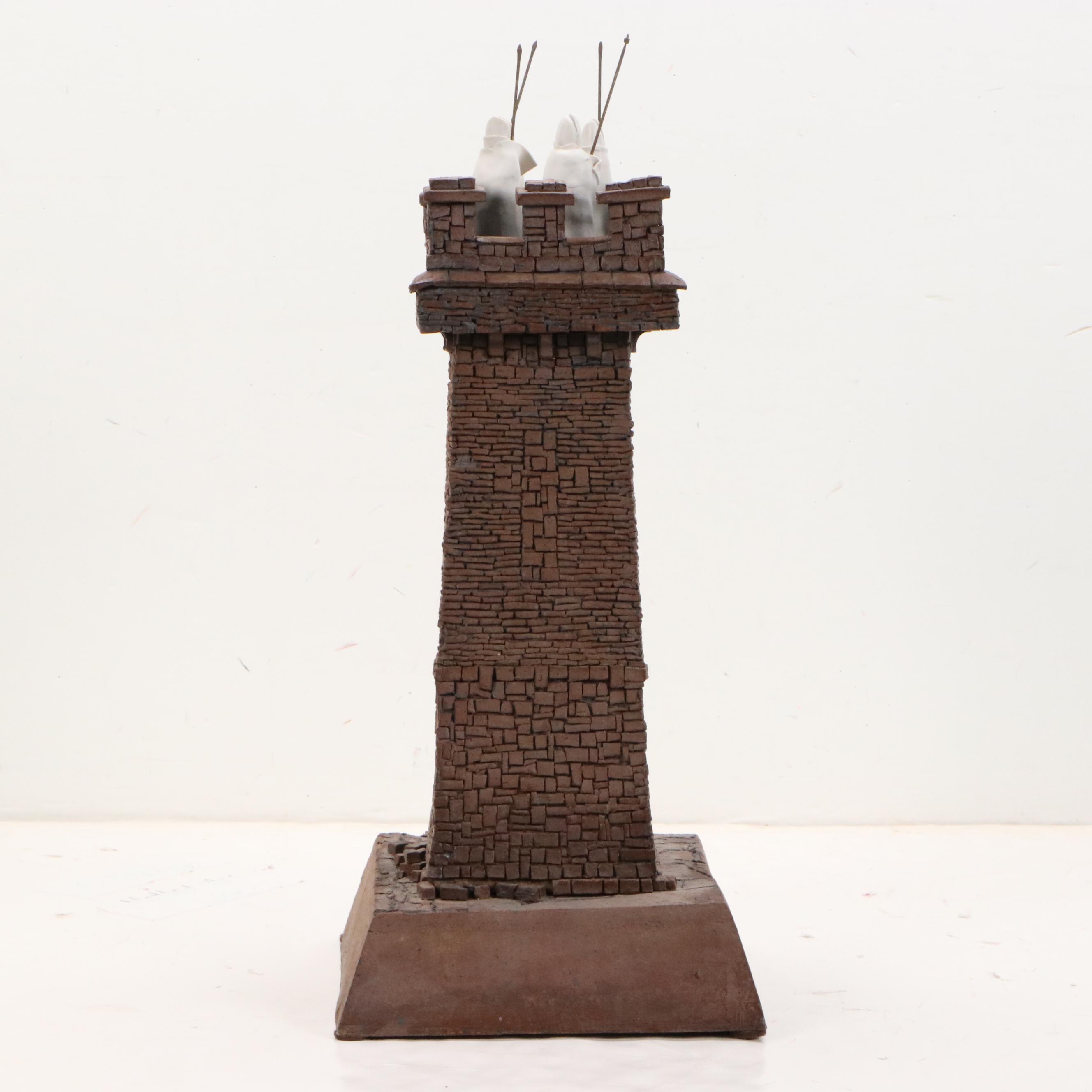 Gerald Gladwin Boyce Ceramic Tower with Bishops Sculpture, 1990