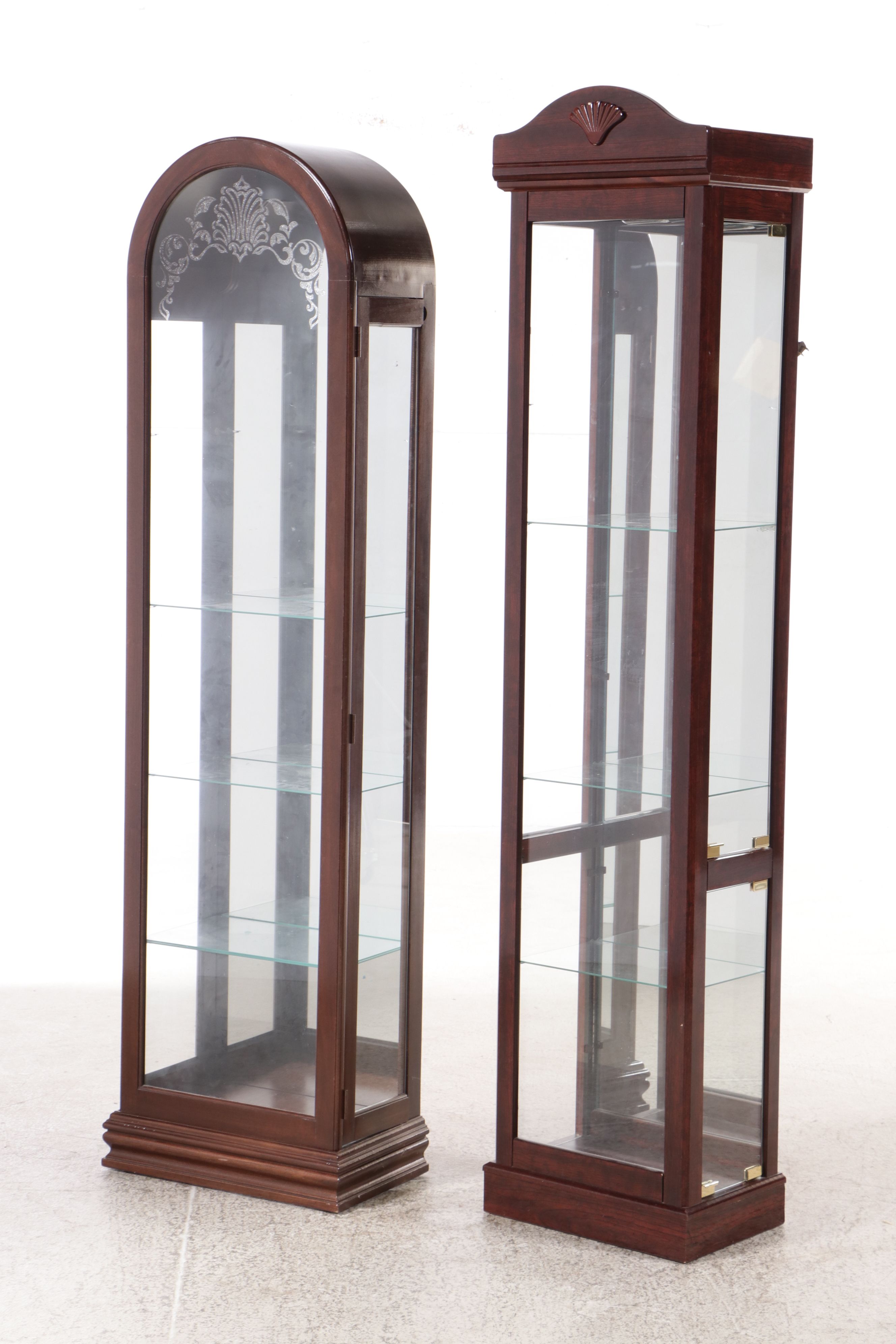 Walnut Finish Glass Front Display Cabinets