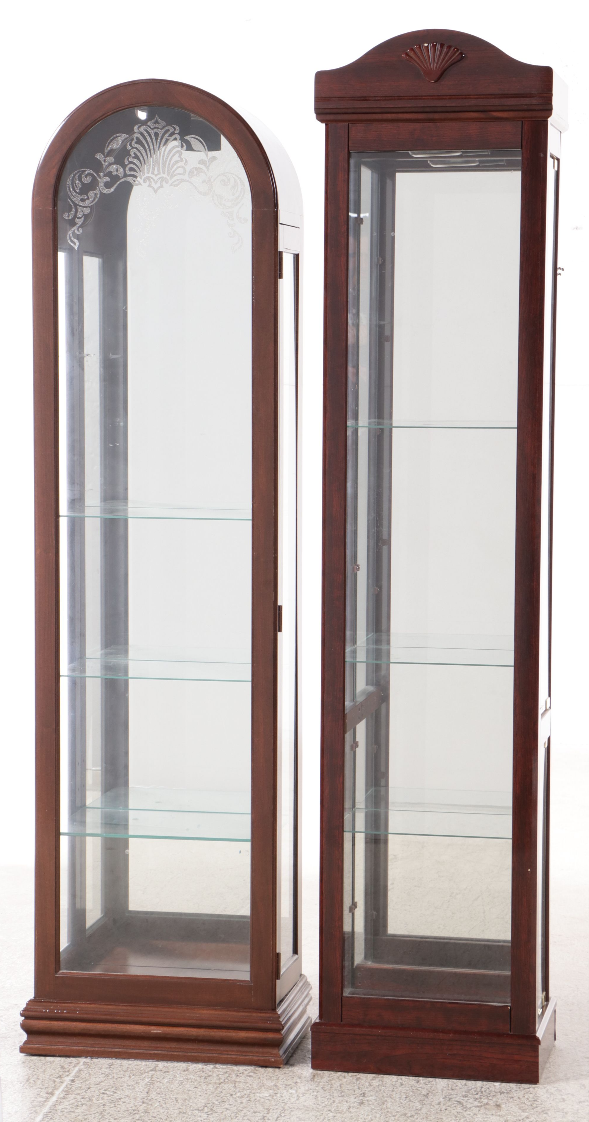 Walnut Finish Glass Front Display Cabinets