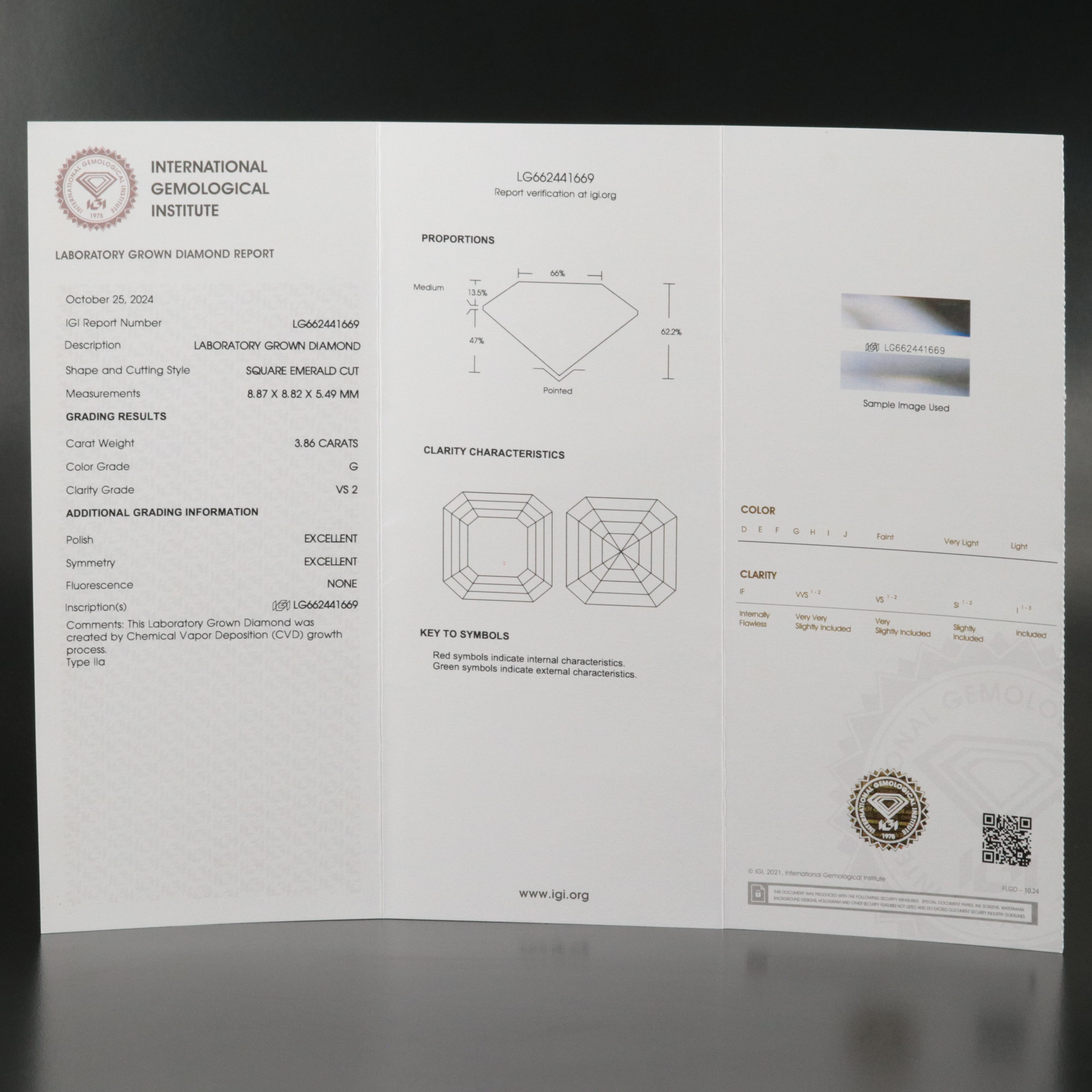 Loose 3.86 CT Lab Grown Diamond with IGI Report