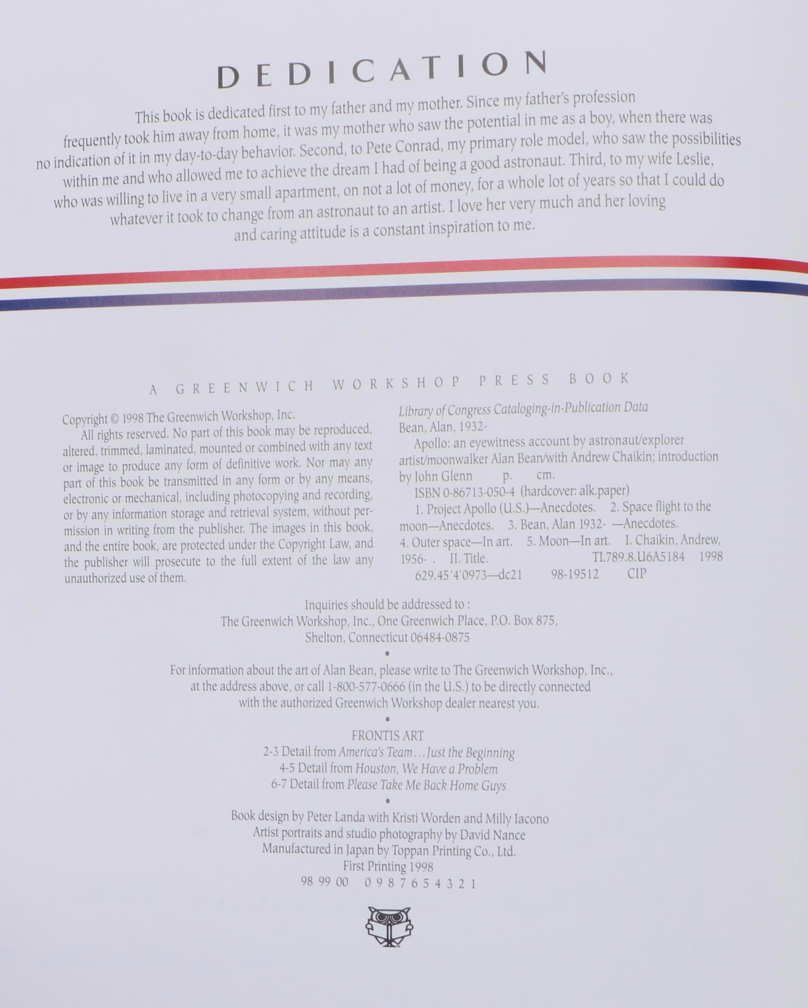 Signed First Printing "Apollo: An Eyewitness Account" by Alan Bean, 1998