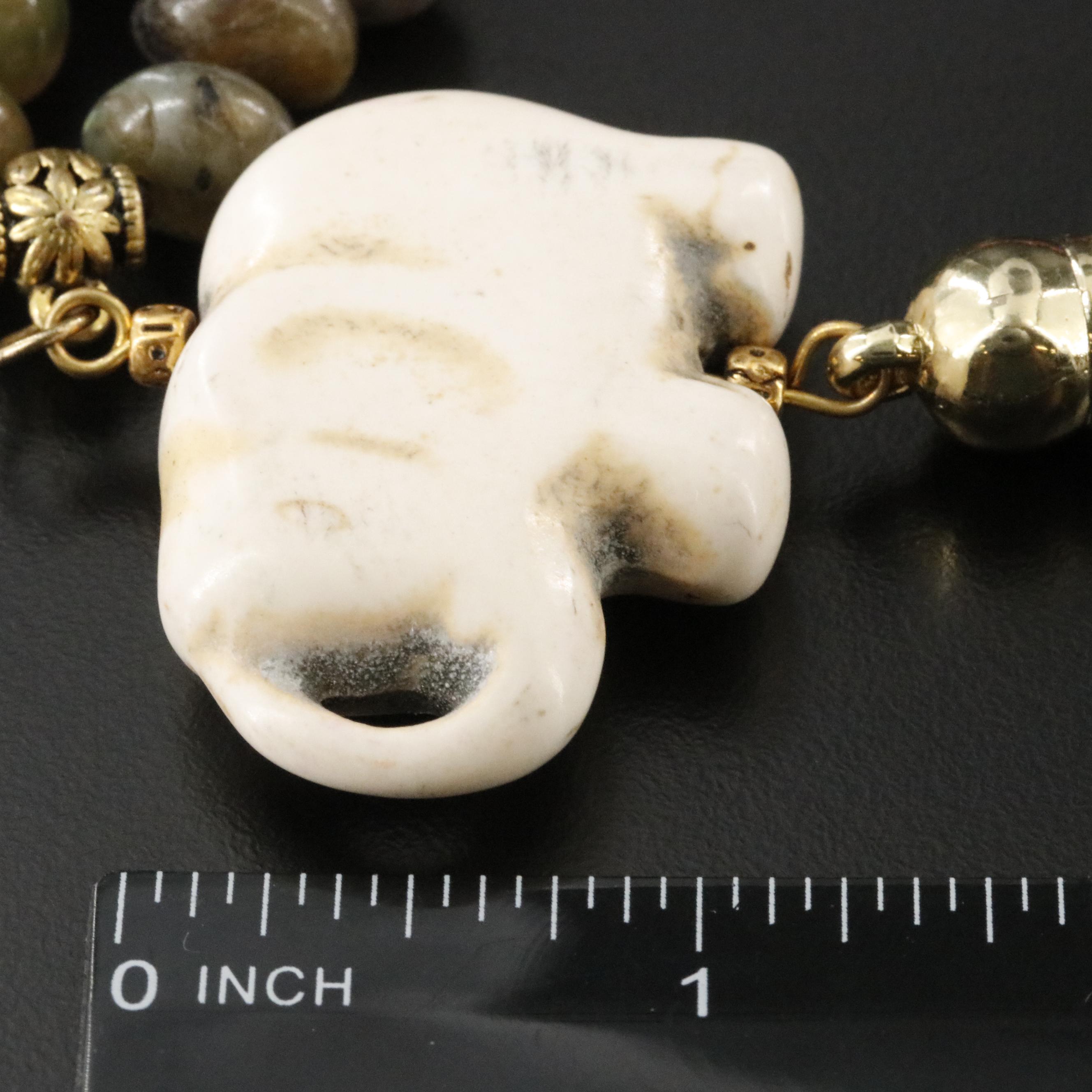 Quartzite, Labradorite, and Bone Elephant Necklace