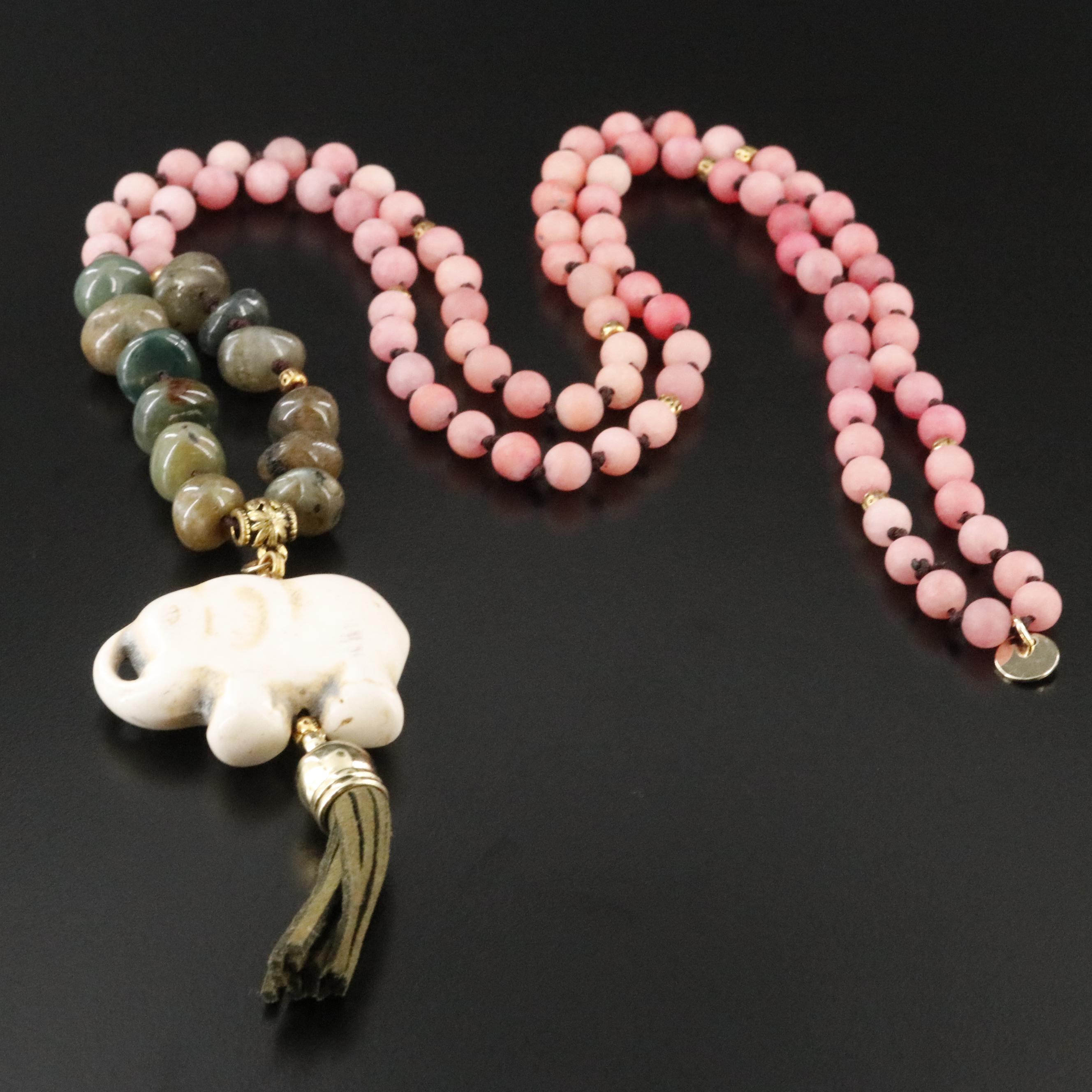Quartzite, Labradorite, and Bone Elephant Necklace