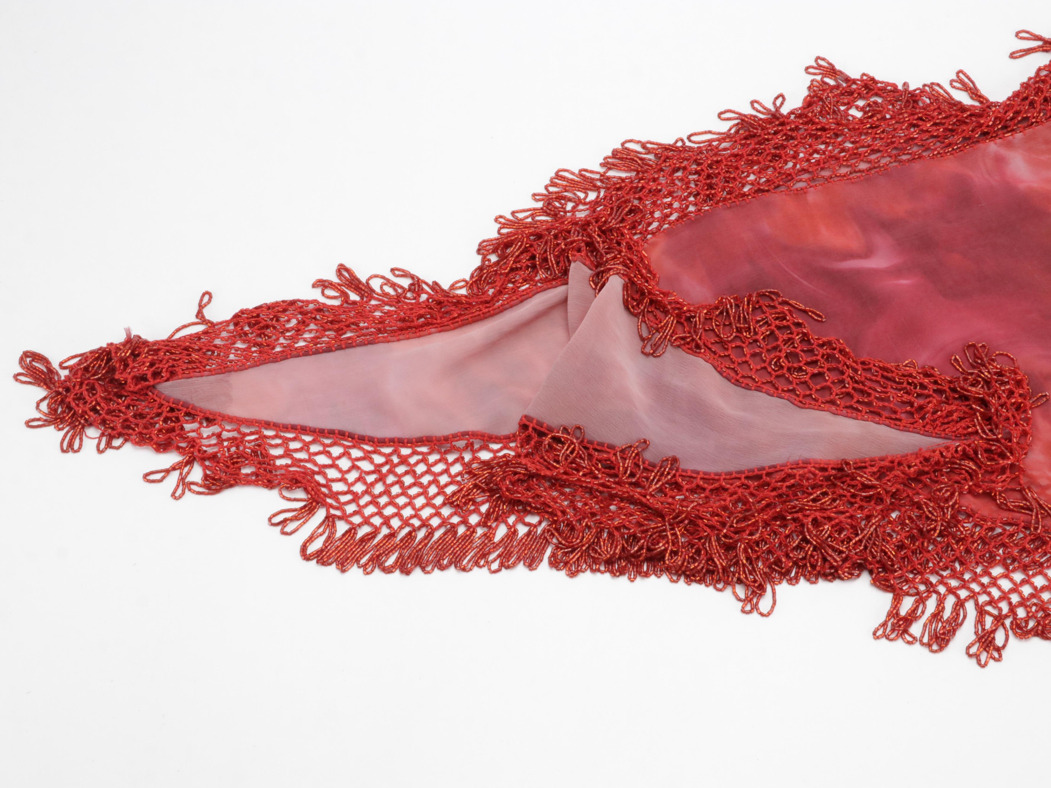 Black and Red Fringe Beaded Shawl Scarves