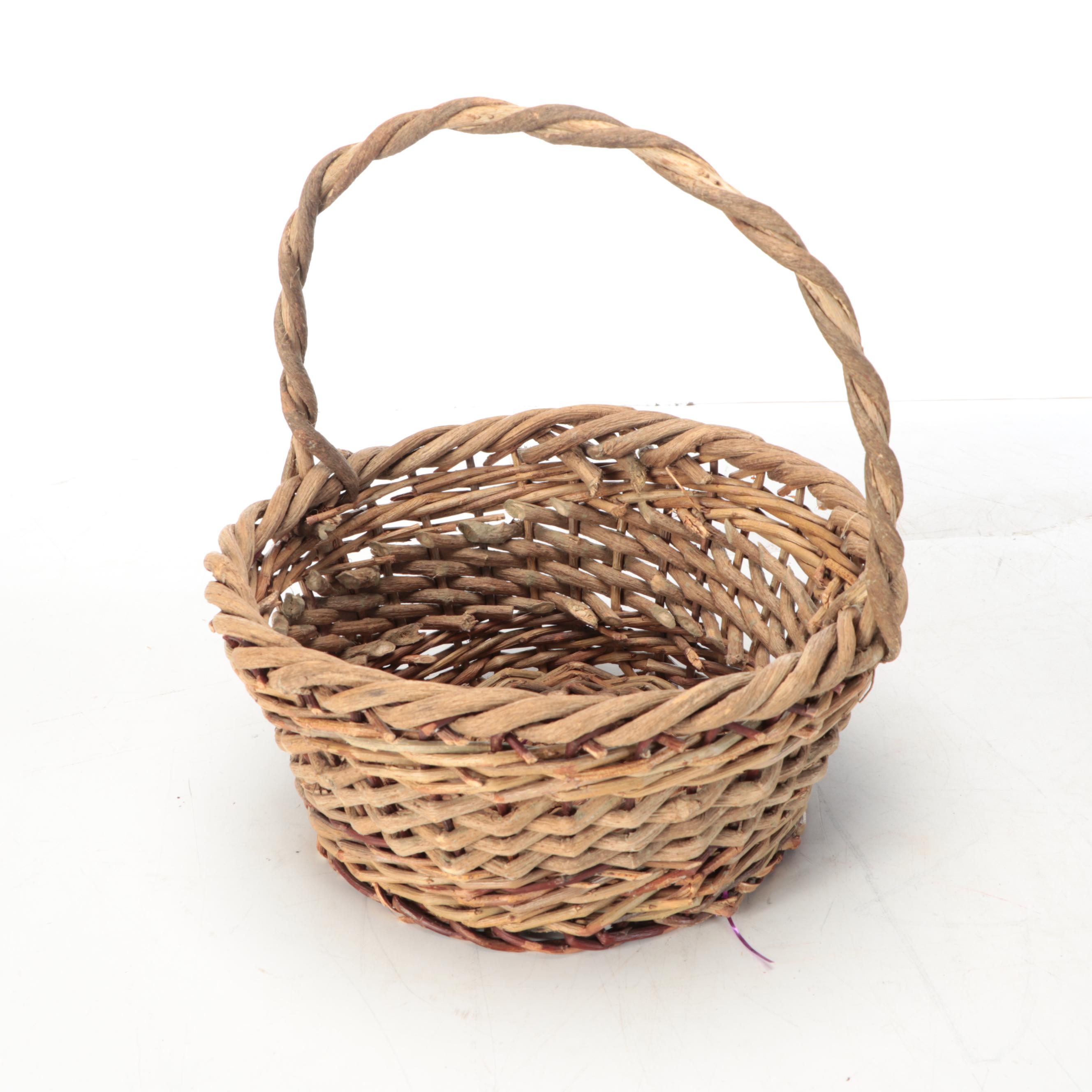 Woven Wood and Wicker Handled Picnic and Gathering Baskets