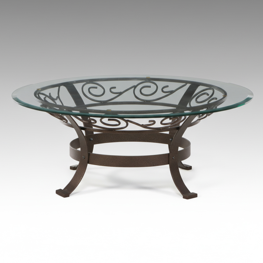 Wrought Iron Coffee Table with Beveled Glass Top