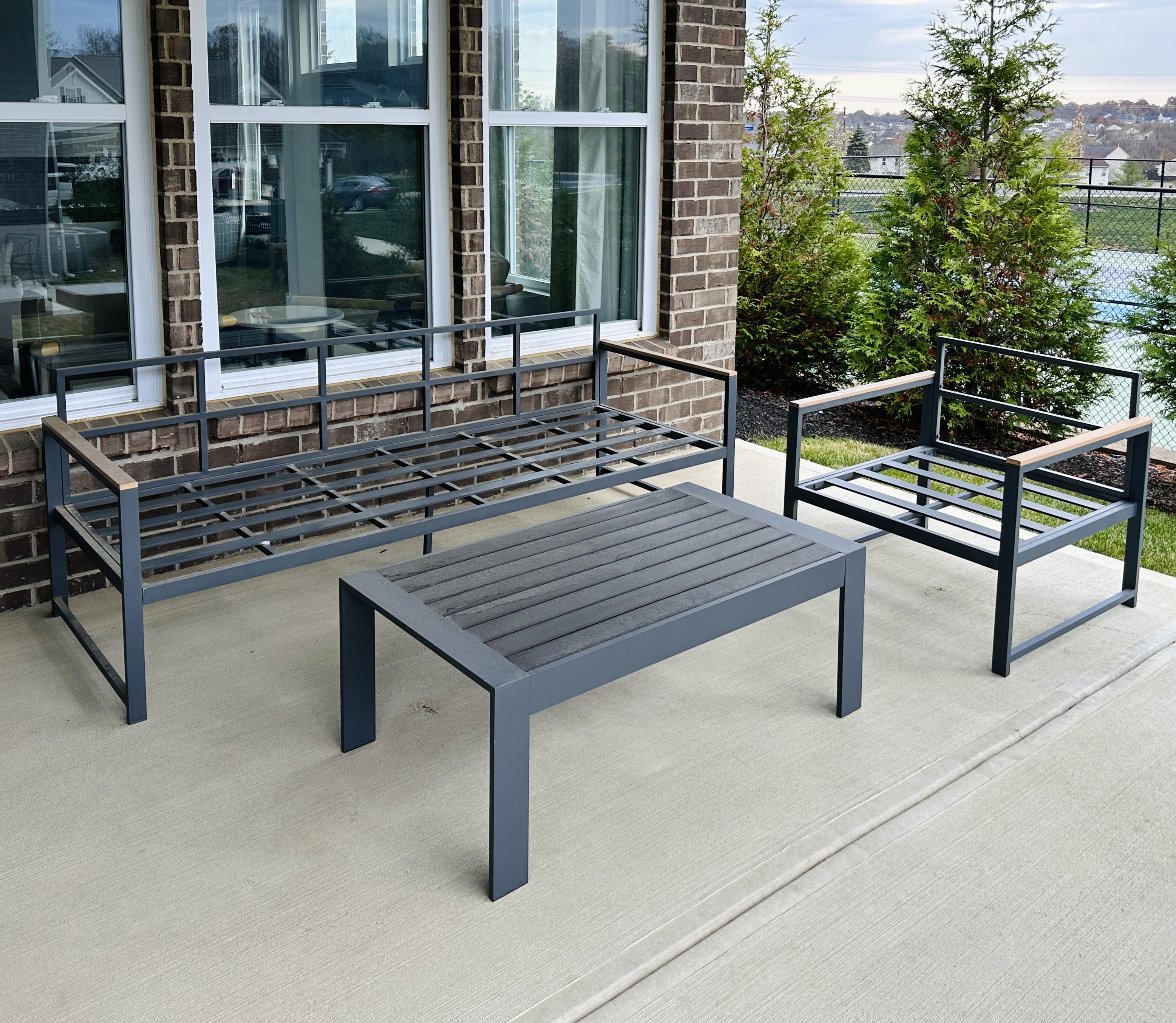 Contemporary Three-Piece Metal Patio Lounge Set