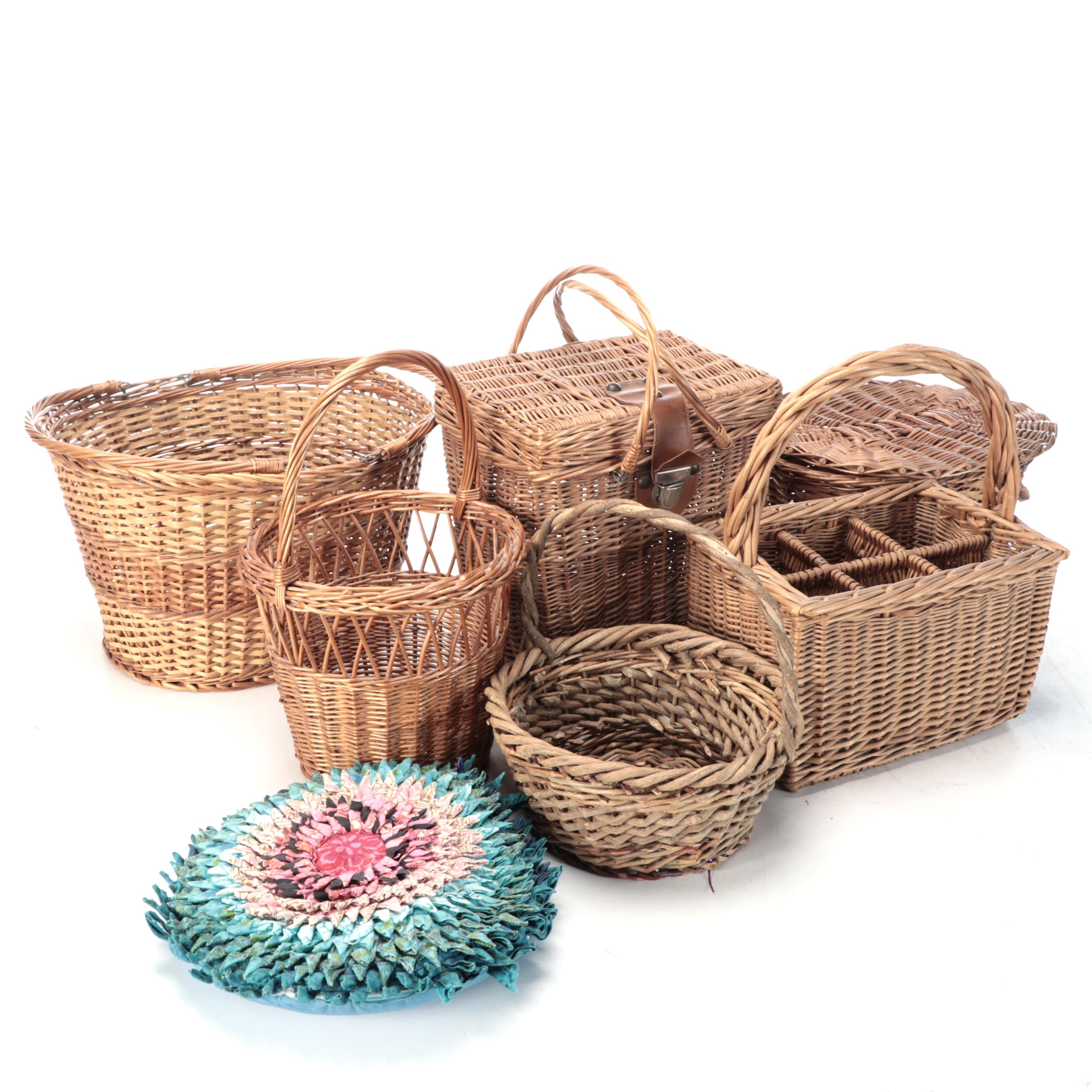 Woven Wood and Wicker Handled Picnic and Gathering Baskets