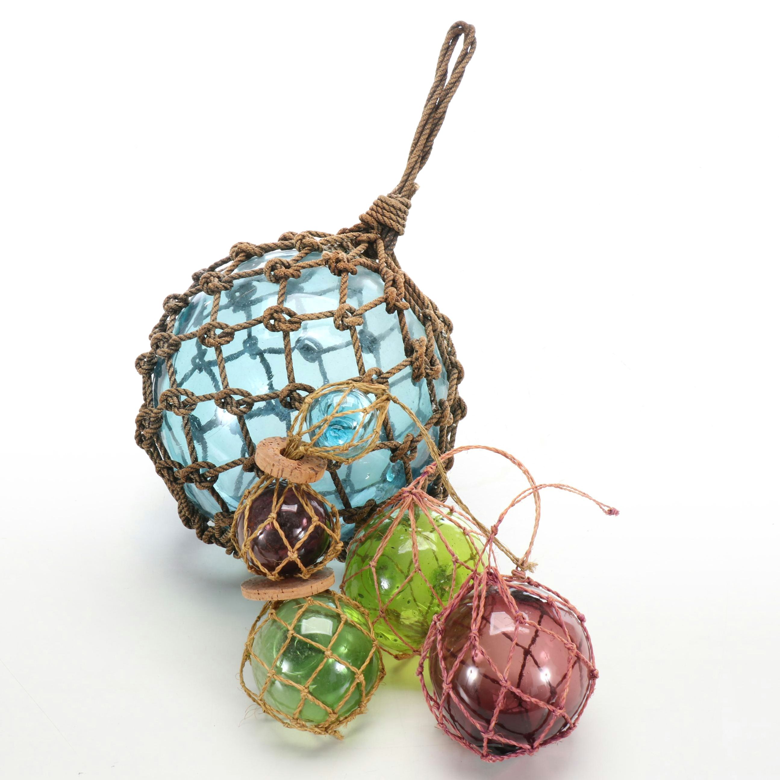 Blown Glass and Rope Netted Fishing Floats