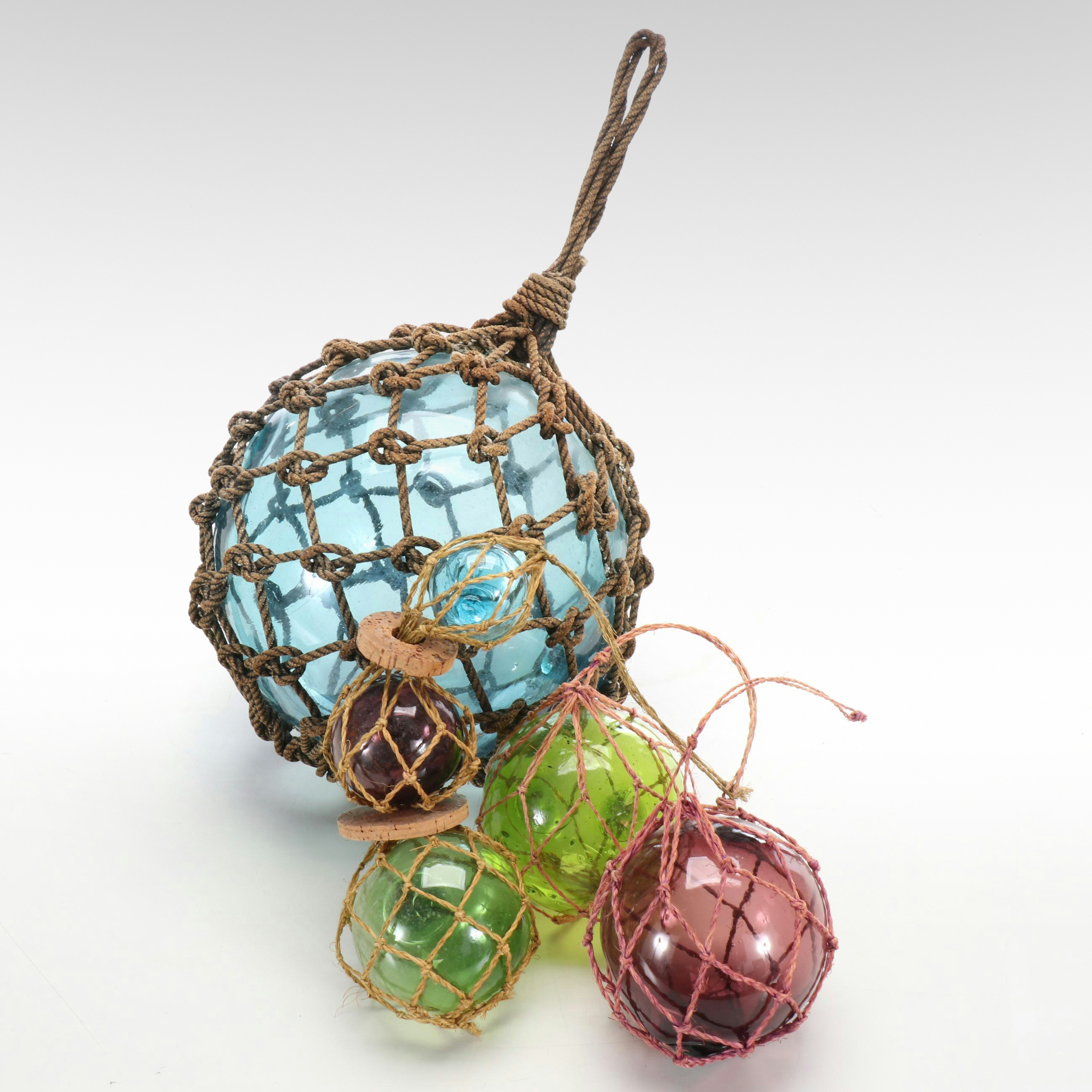 Blown Glass and Rope Netted Fishing Floats