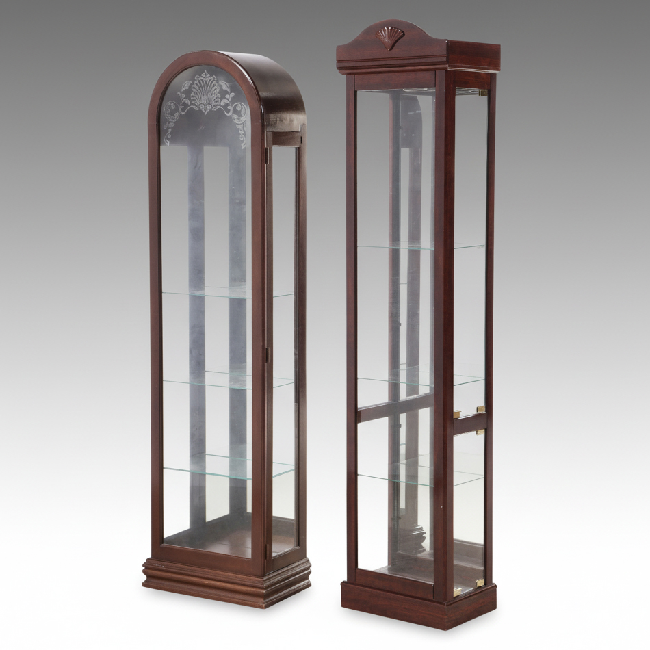 Walnut Finish Glass Front Display Cabinets