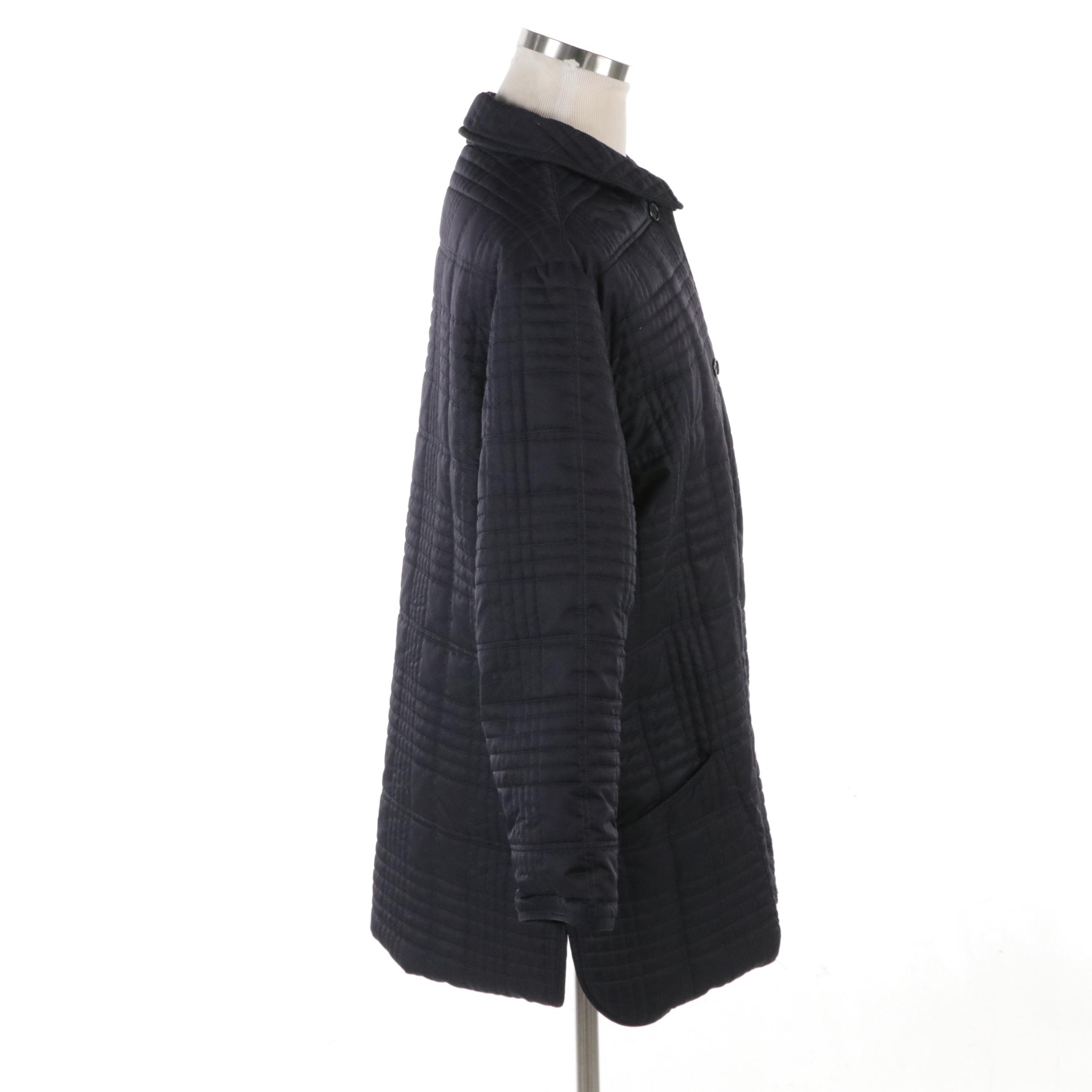 Men's Burbery Navy Blue Plaid Quilted Nylon Jacket